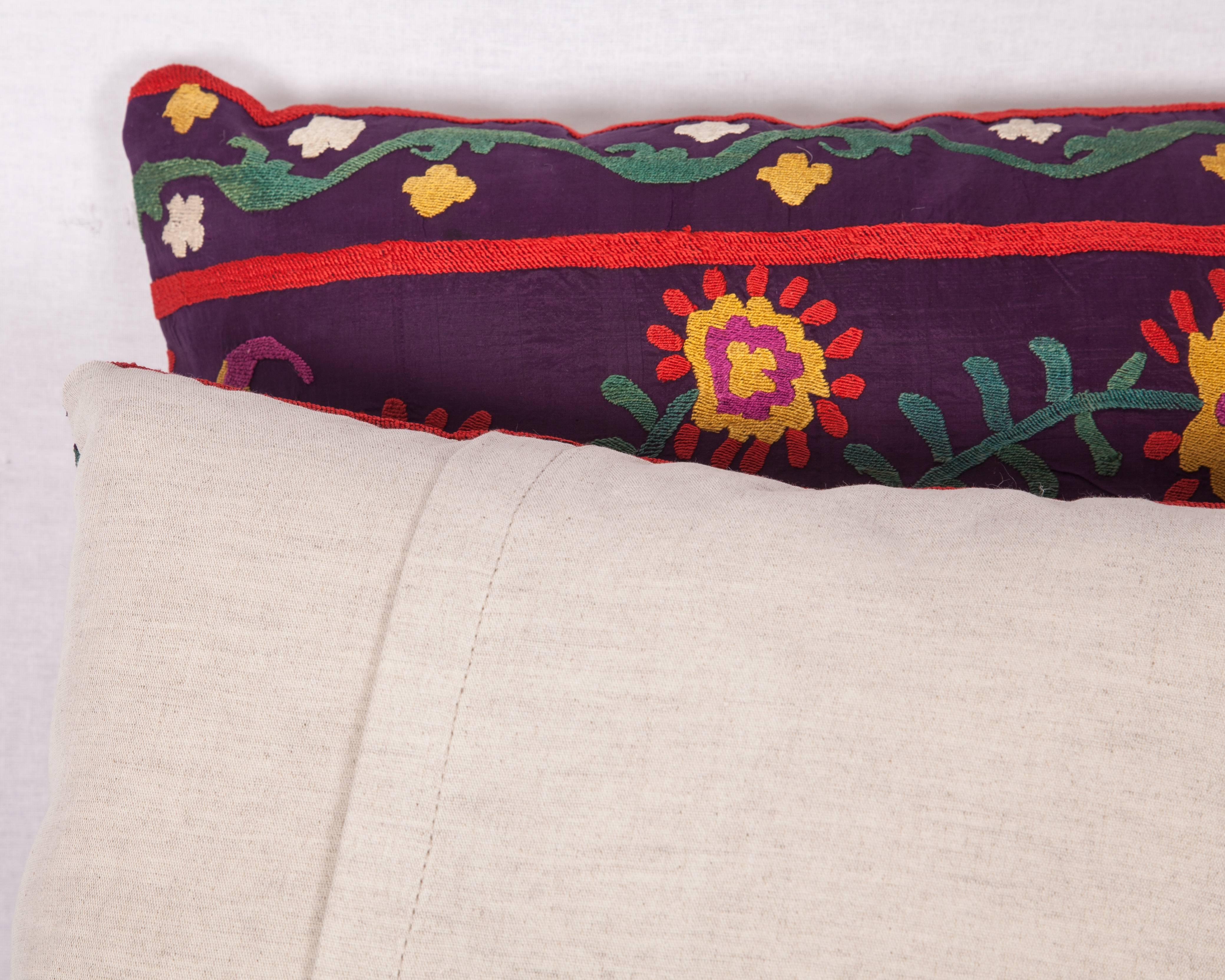 Linen Antique Pillow Made Out of an Early 20th Century Uzbek Samarkand Silk Suzani