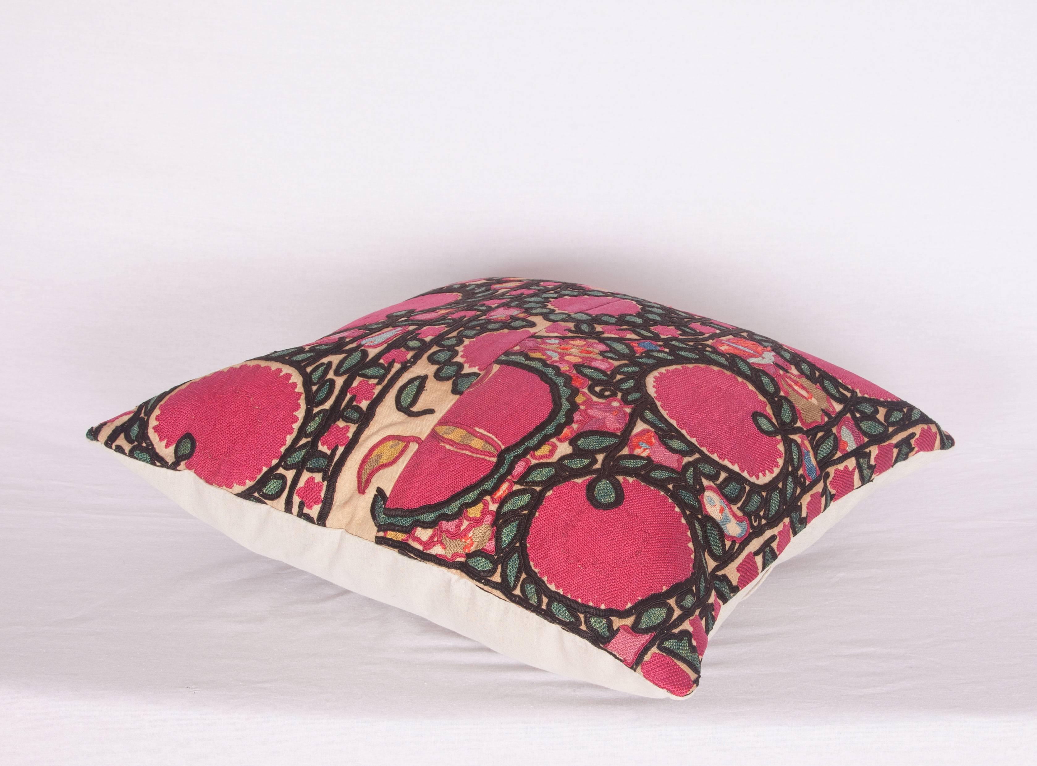 Embroidered Suzani Pillow Case Fashioned Out of a 19th Century Tashkent Suzani Fragment