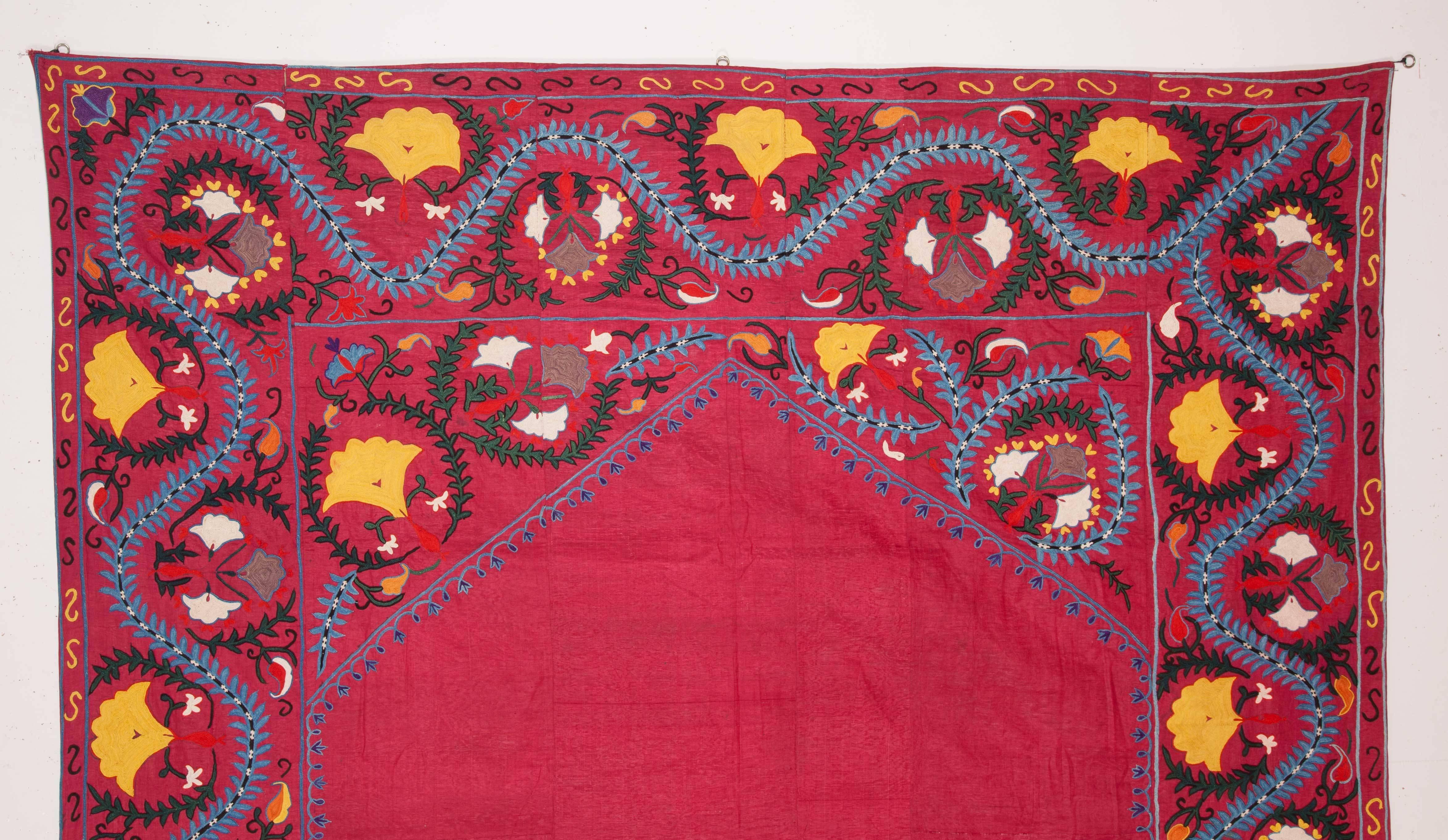 19th century antique Uzbek Shakrisabz Suzani with a Russian cotton print lining. A great one in very good condition.