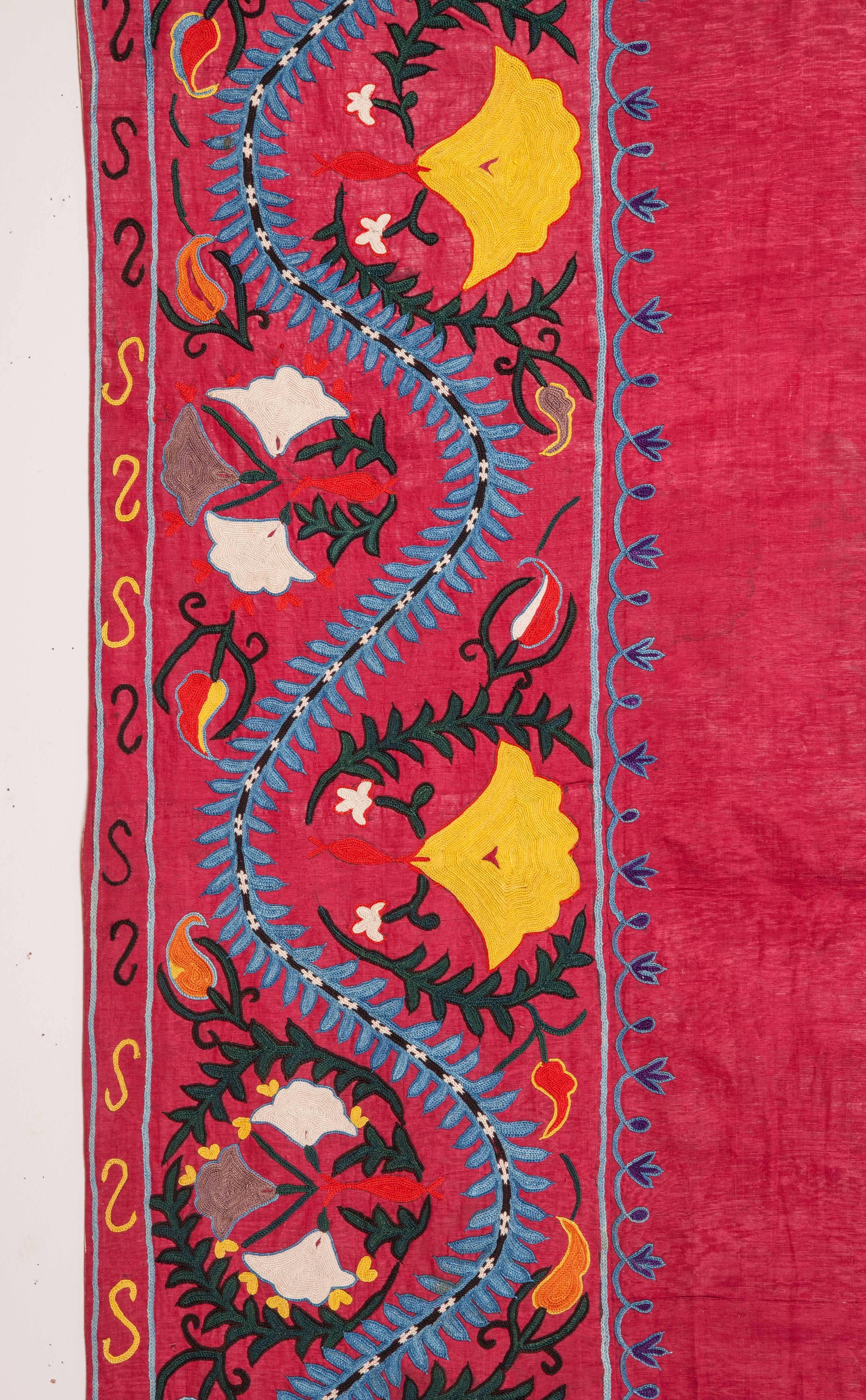 Embroidered 19th Century Antique Uzbek Shakrisabz Suzani with a Russian Cotton Print Lining For Sale