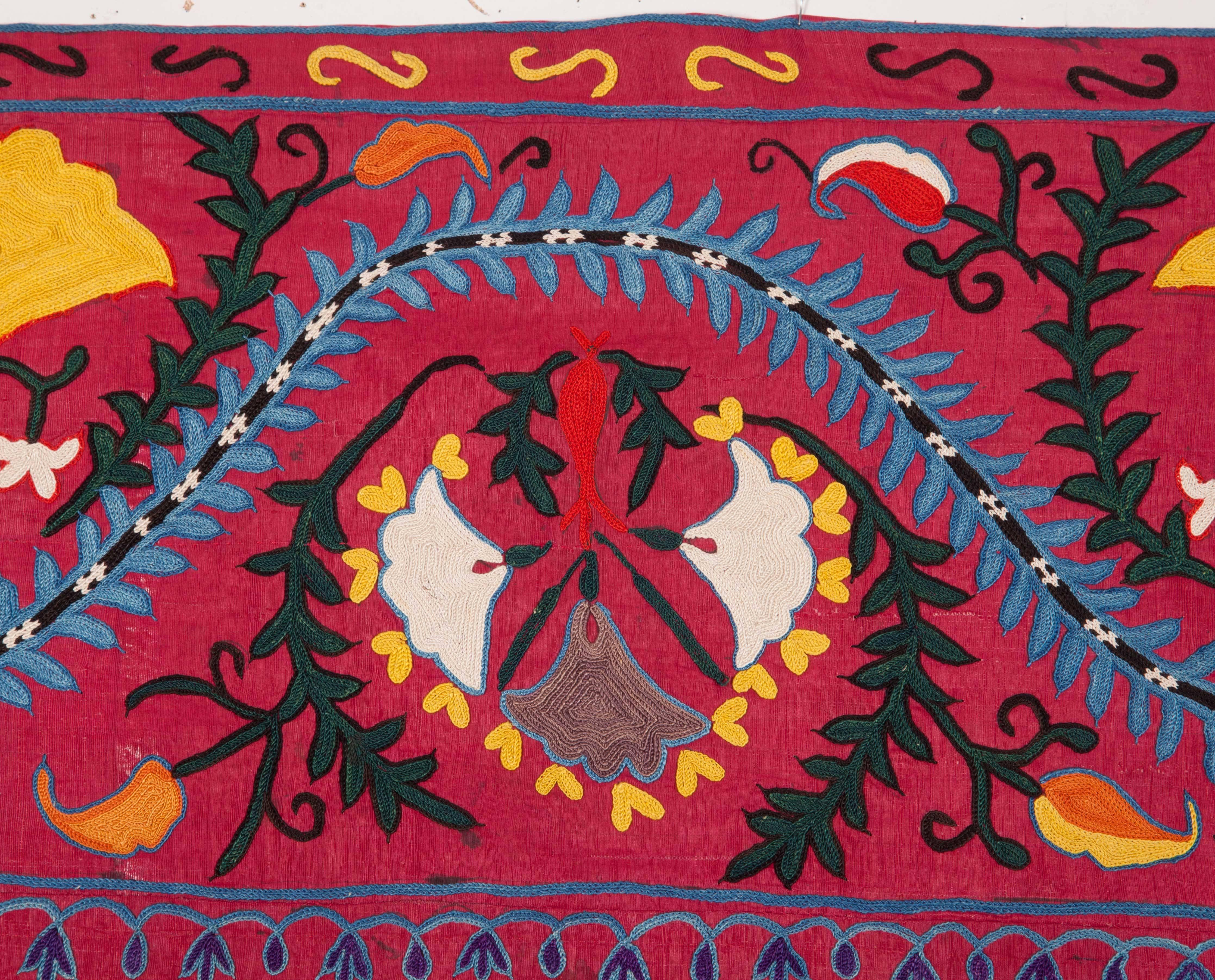 19th Century Antique Uzbek Shakrisabz Suzani with a Russian Cotton Print Lining For Sale 2
