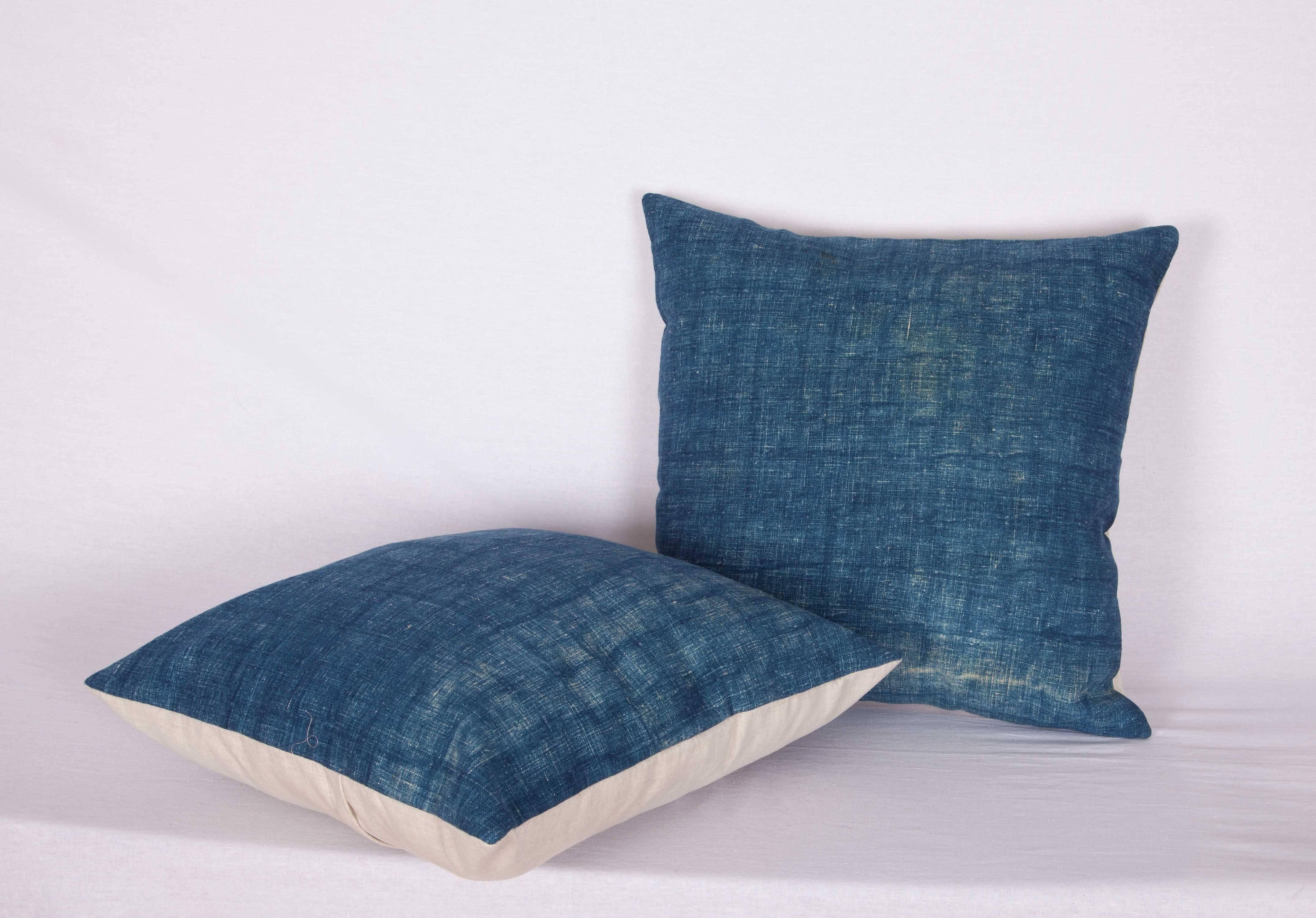 Persian Pillow Cases Made Out of a Century Old Mazandaran Indigo Blanket Top