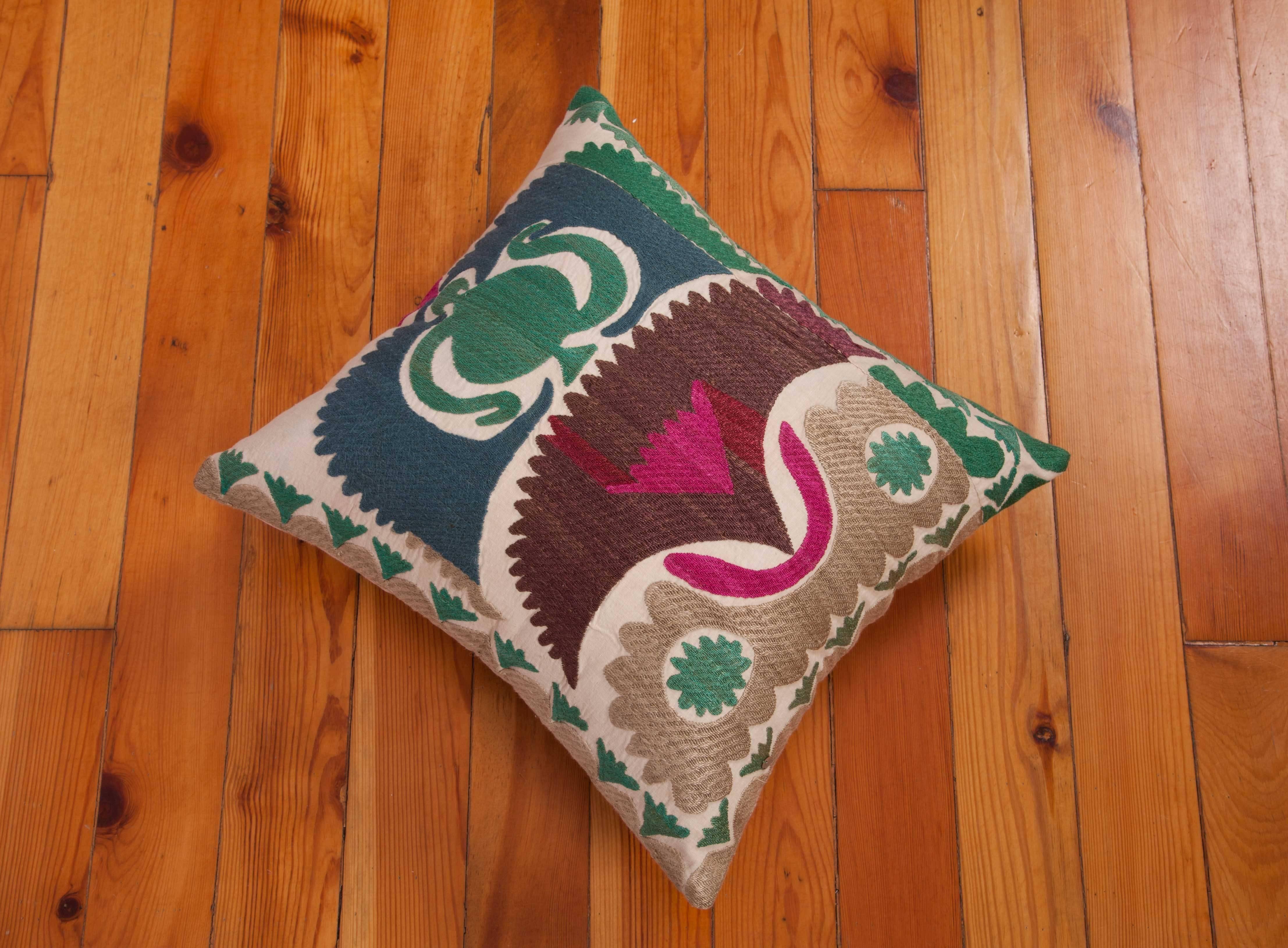 Pillow Case Made Out of a Vintage Uzbek Samarkand Suzani 1