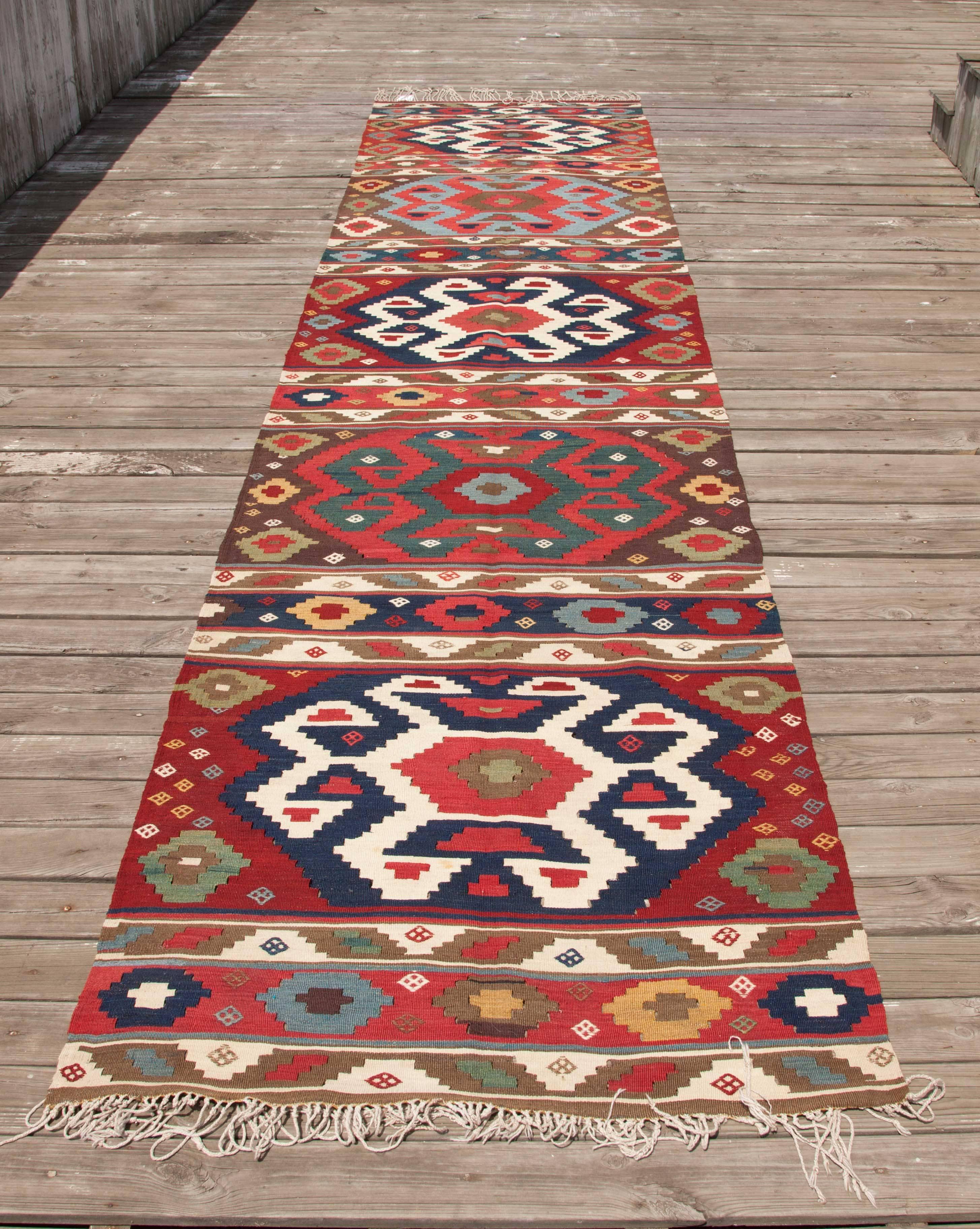 Hand-Woven 19th Century Antique South Caucasian Kilim with a Very Fine Texture