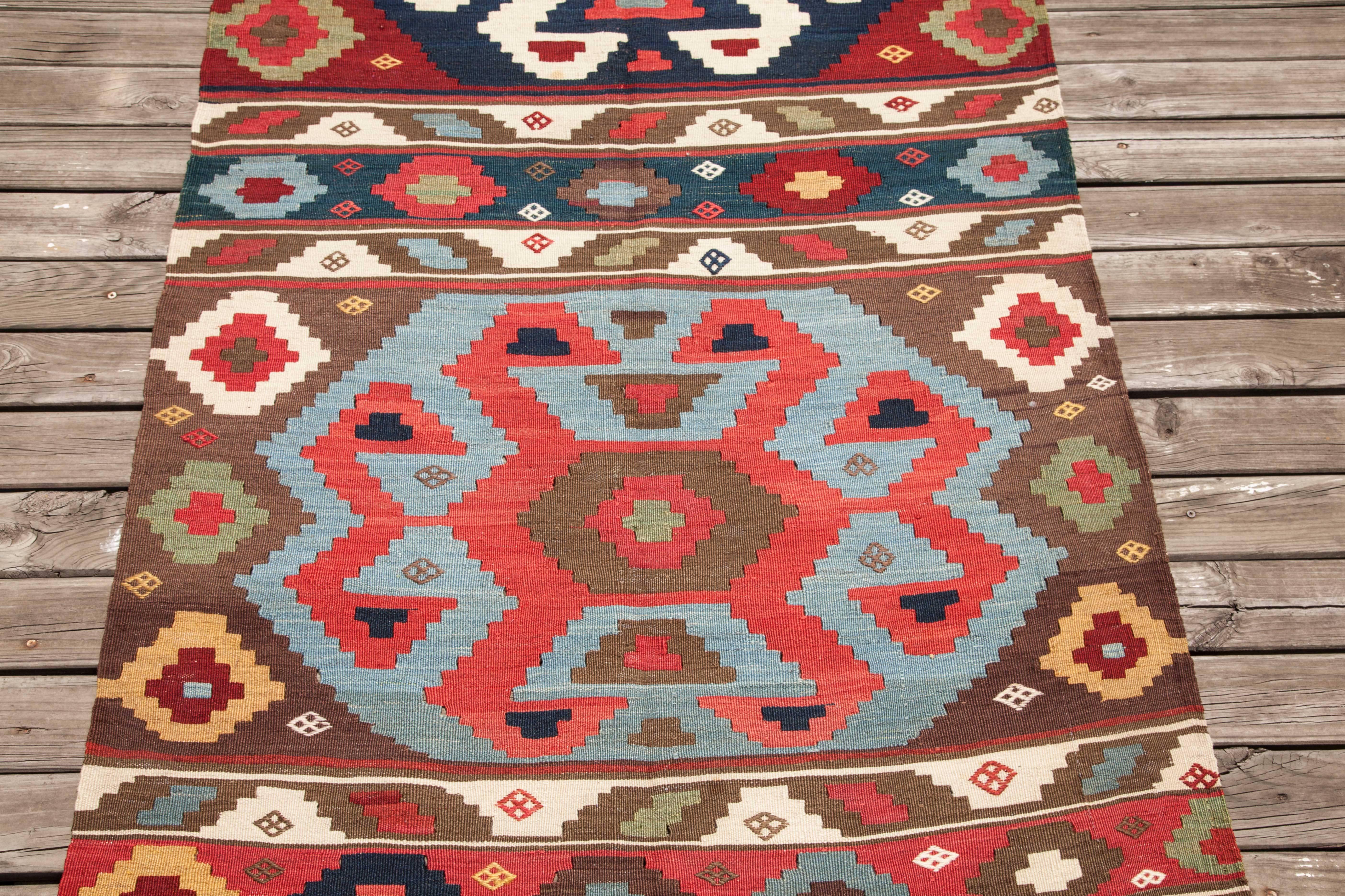 19th Century Antique South Caucasian Kilim with a Very Fine Texture 1