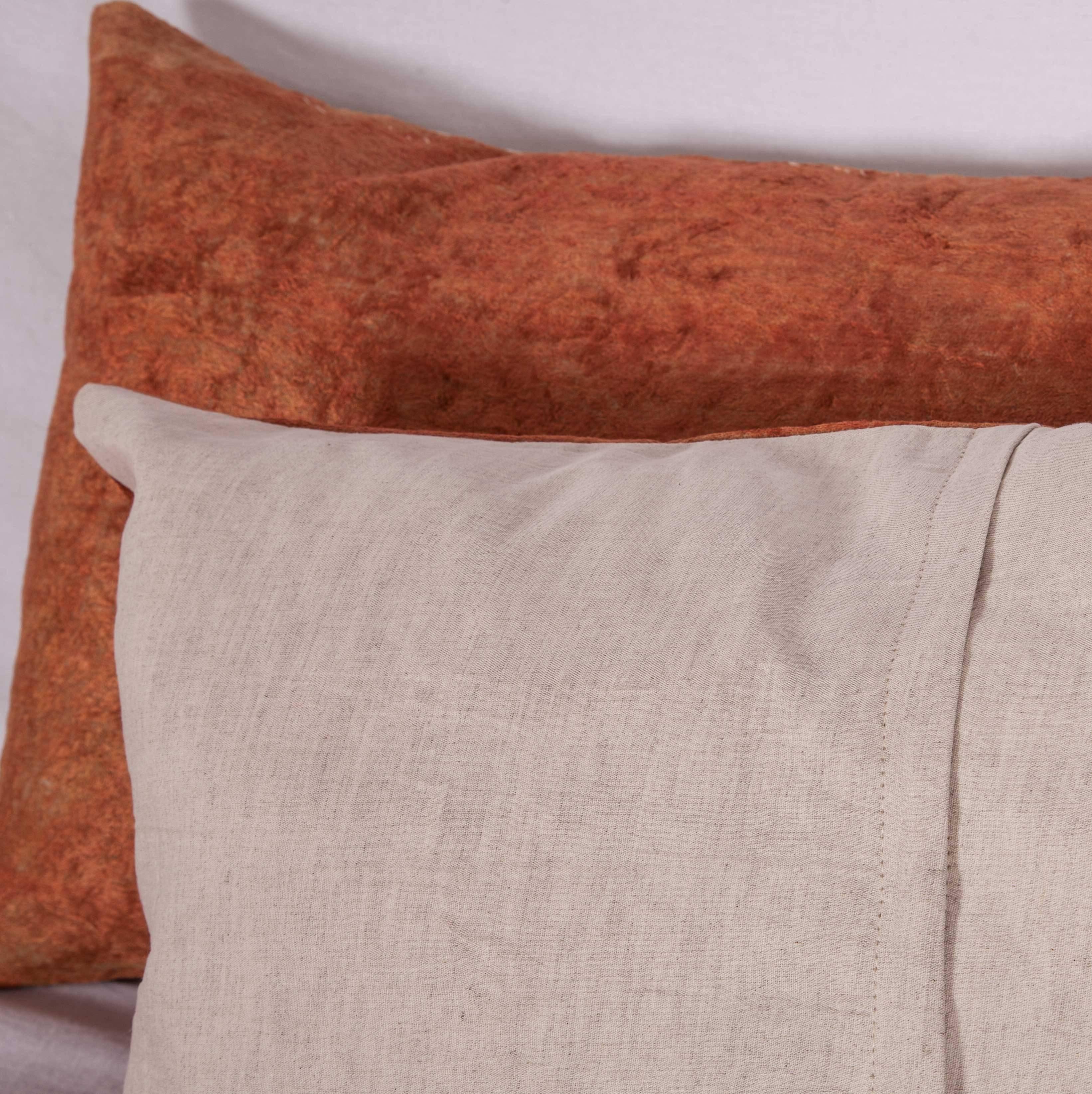 Pillow Cases Made from Vintage Central Asian Silk Velvet In Distressed Condition In Istanbul, TR
