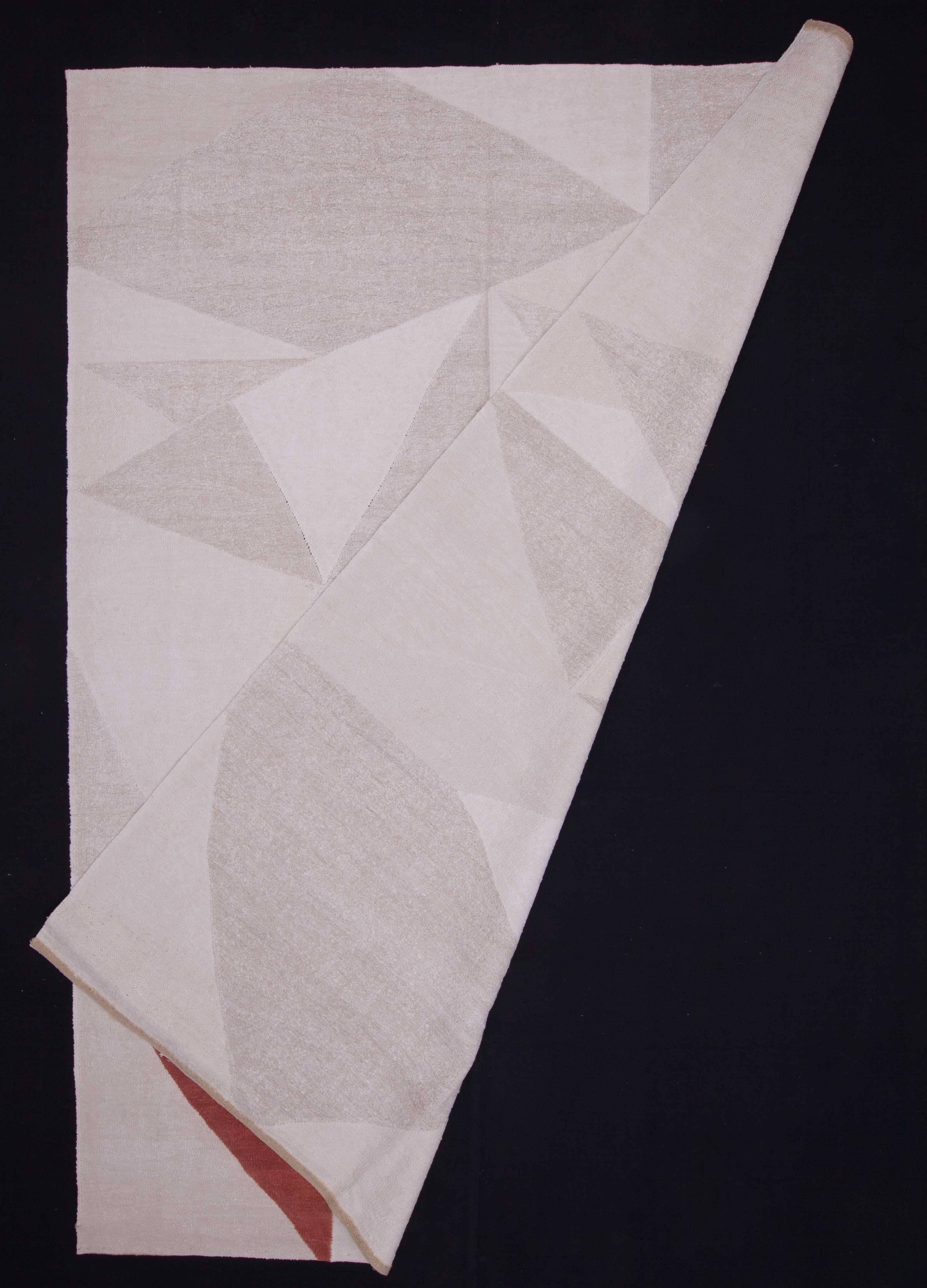 Turkish Anatolian White, Holy Triangle -V, a Contemporary Kilim by Seref Ozen