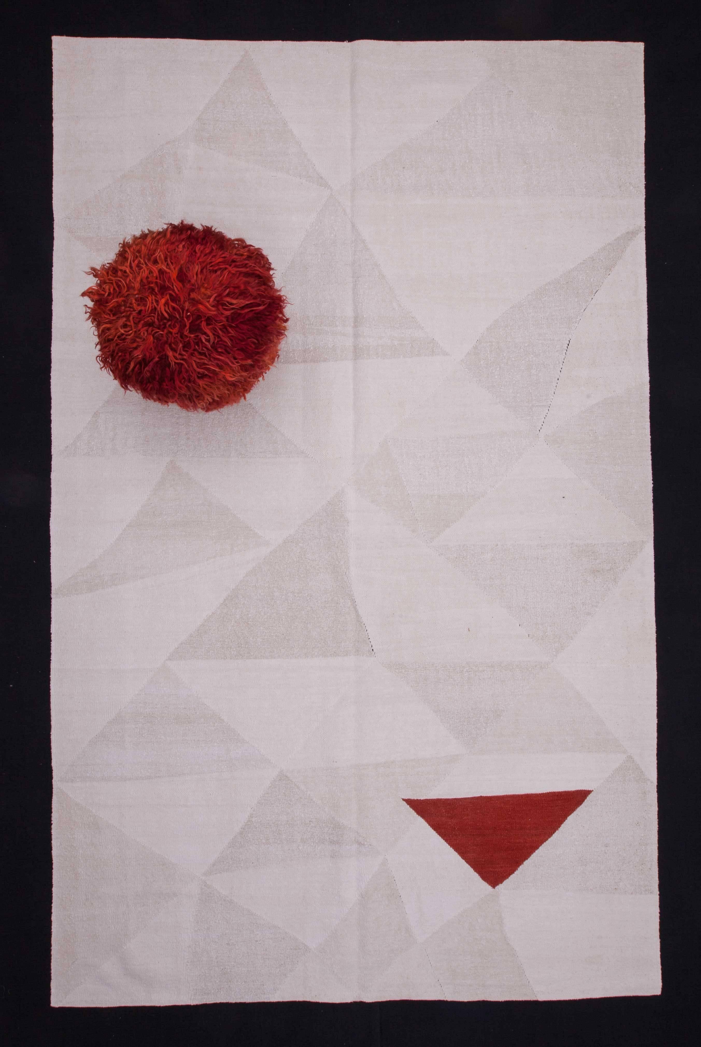 Modern Anatolian White, Holy Triangle -V, A Contemporary Kilim by Seref Ozen