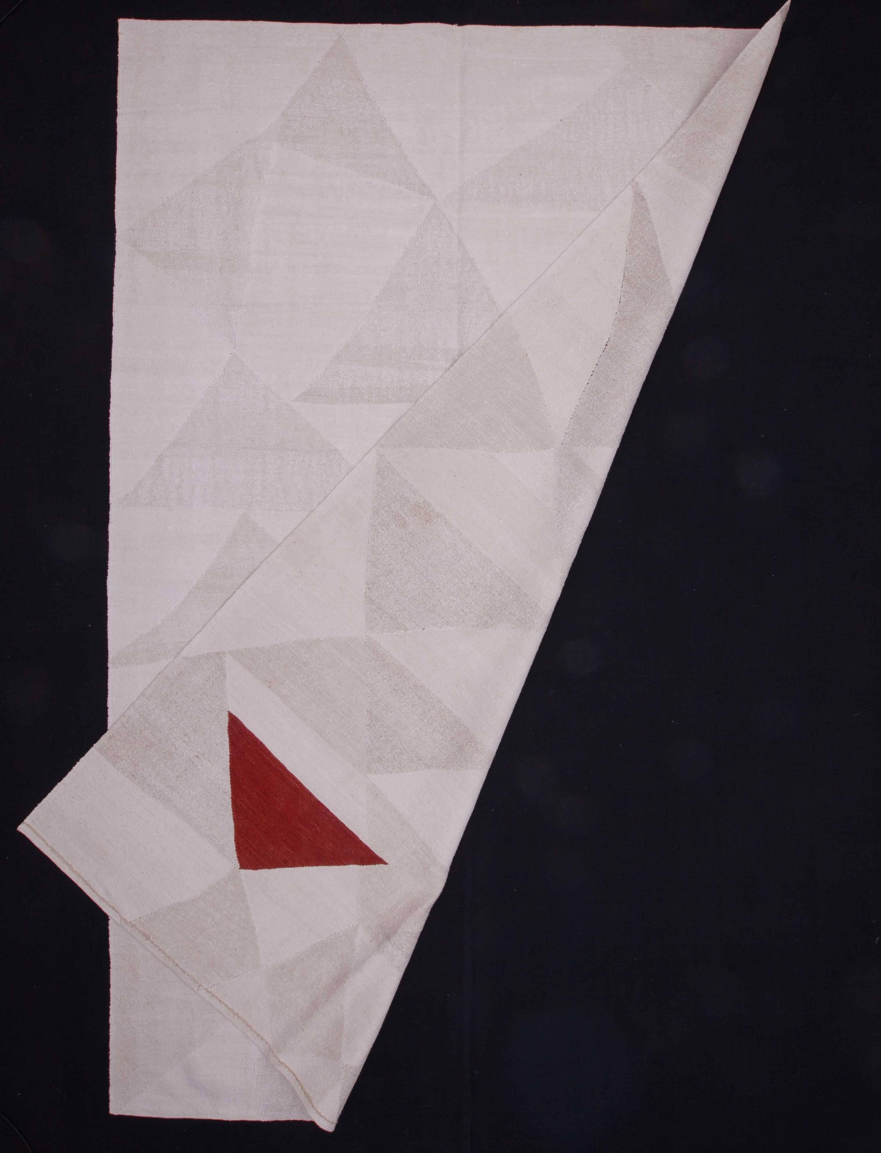 Turkish Anatolian White, Holy Triangle -V, A Contemporary Kilim by Seref Ozen