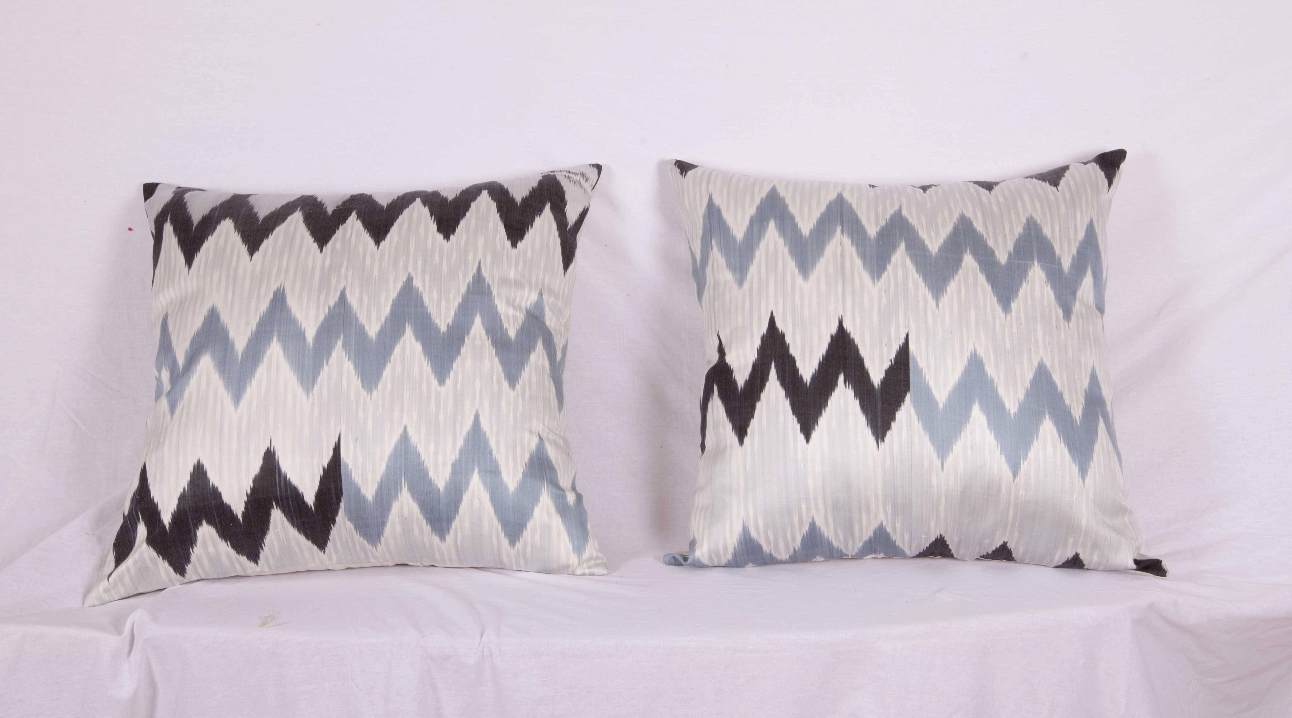 Tribal Large Pillow Cases Fashioned Out of Contemporary Uzbek Silk and Cotton Ikats
