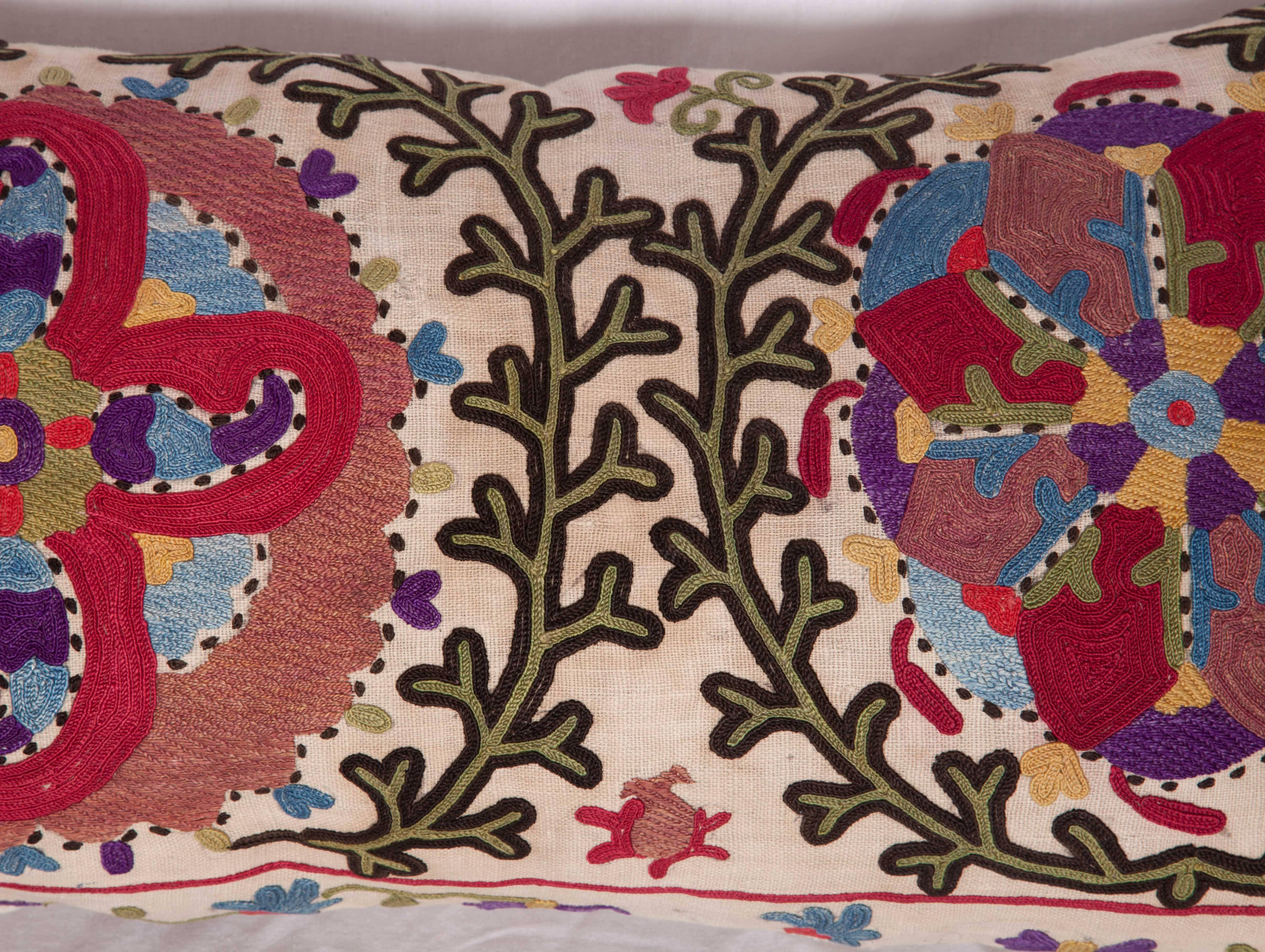 Embroidered Antique Pillow Made Out of a Late 19th Century, Uzbek Bukhara Suzani
