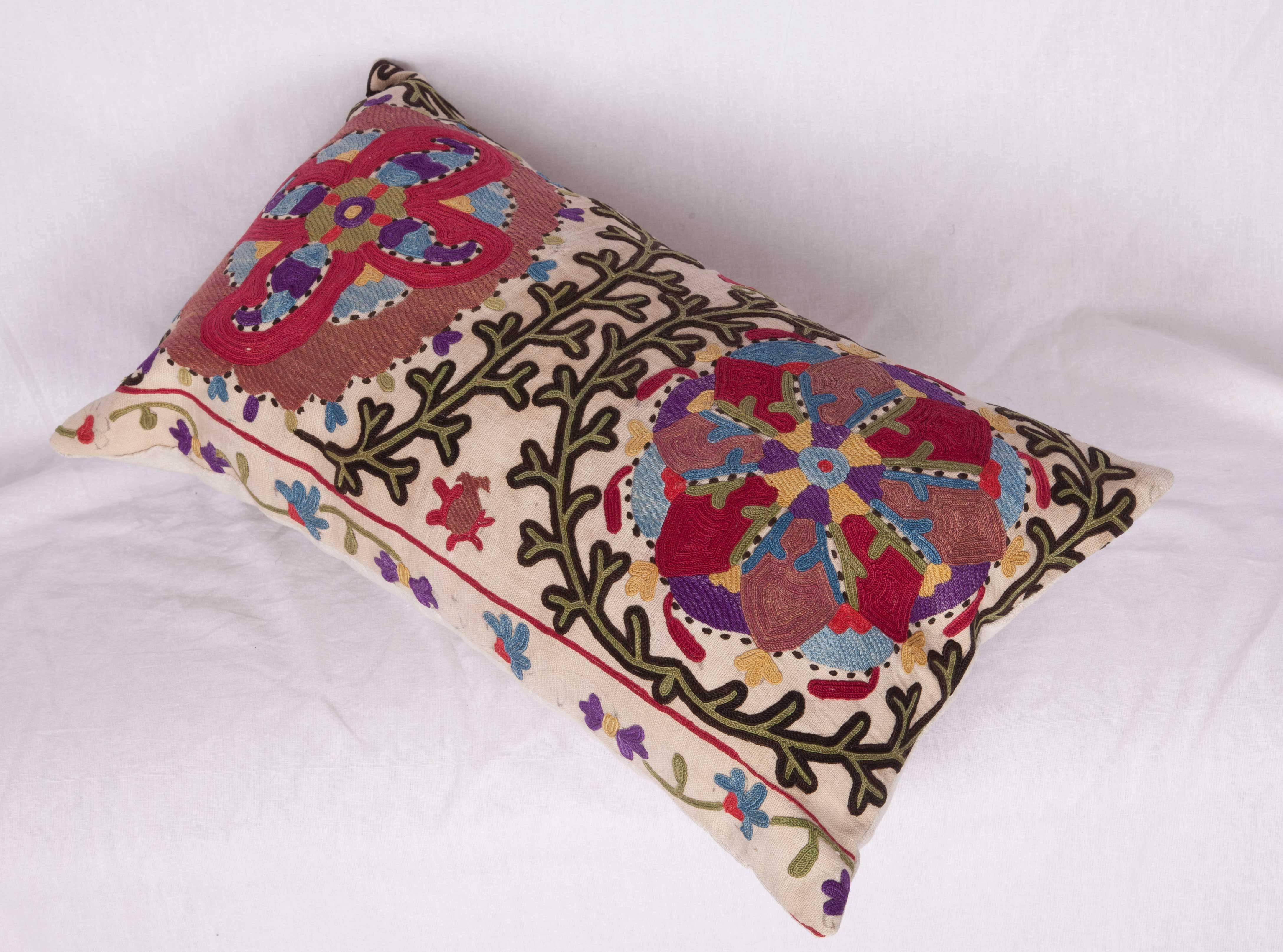 Cotton Antique Pillow Made Out of a Late 19th Century, Uzbek Bukhara Suzani