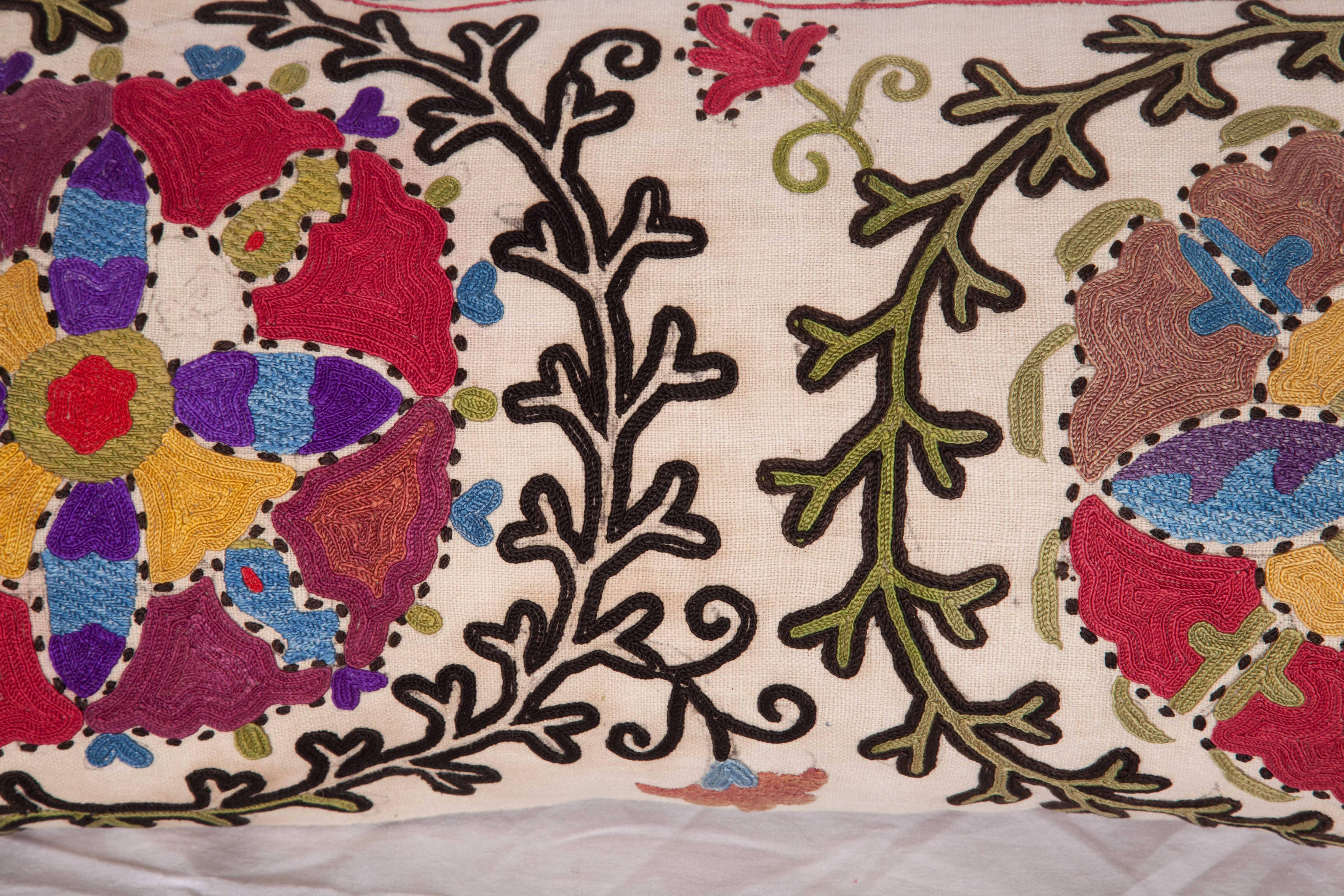 Embroidered Antique Pillow Made Out of a Late 19th Century, Uzbek Bukhara Suzani
