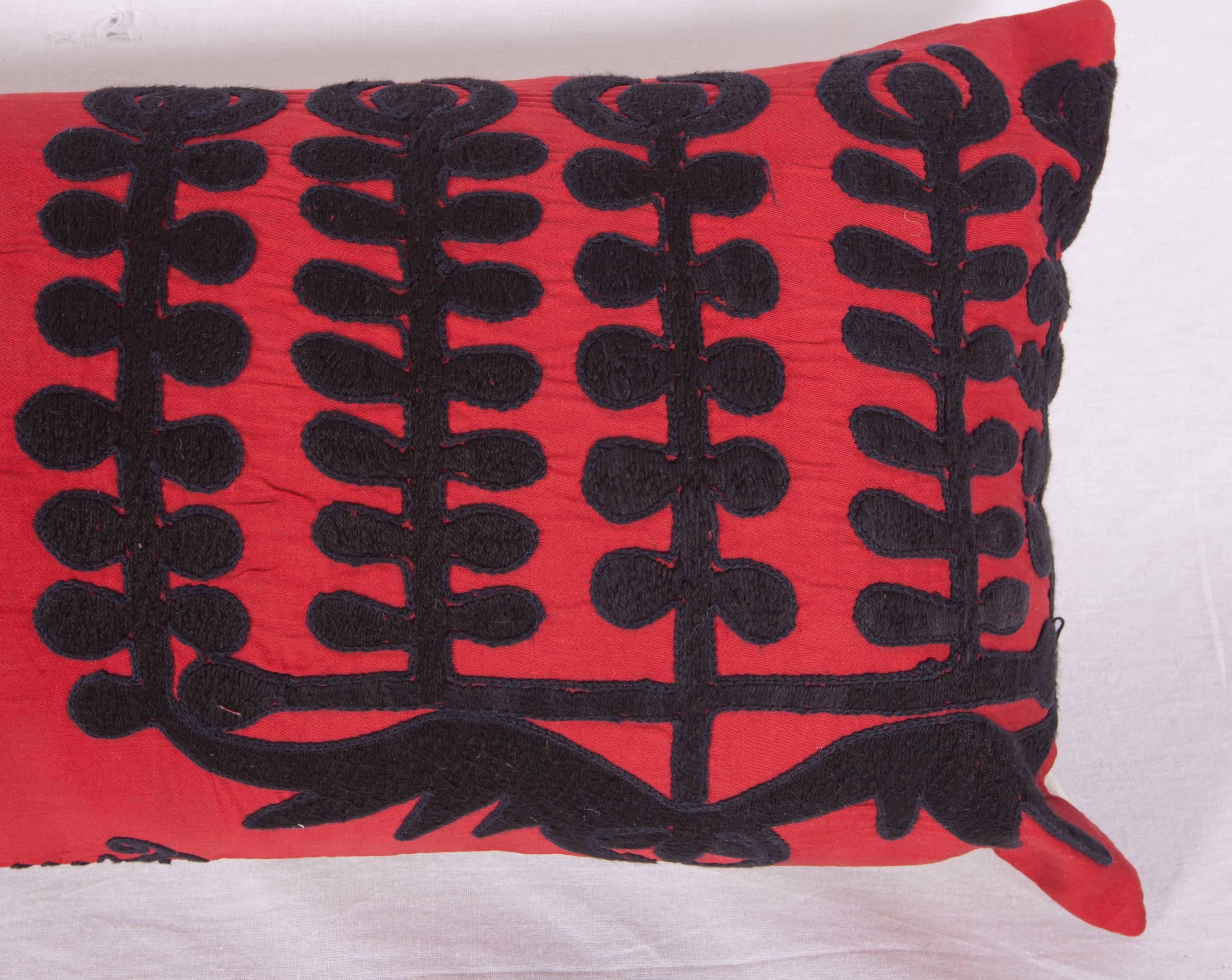 Embroidered Long Suzani Pillow Case Made from a Mid-20th Century Uzbek Samarkand Suzani