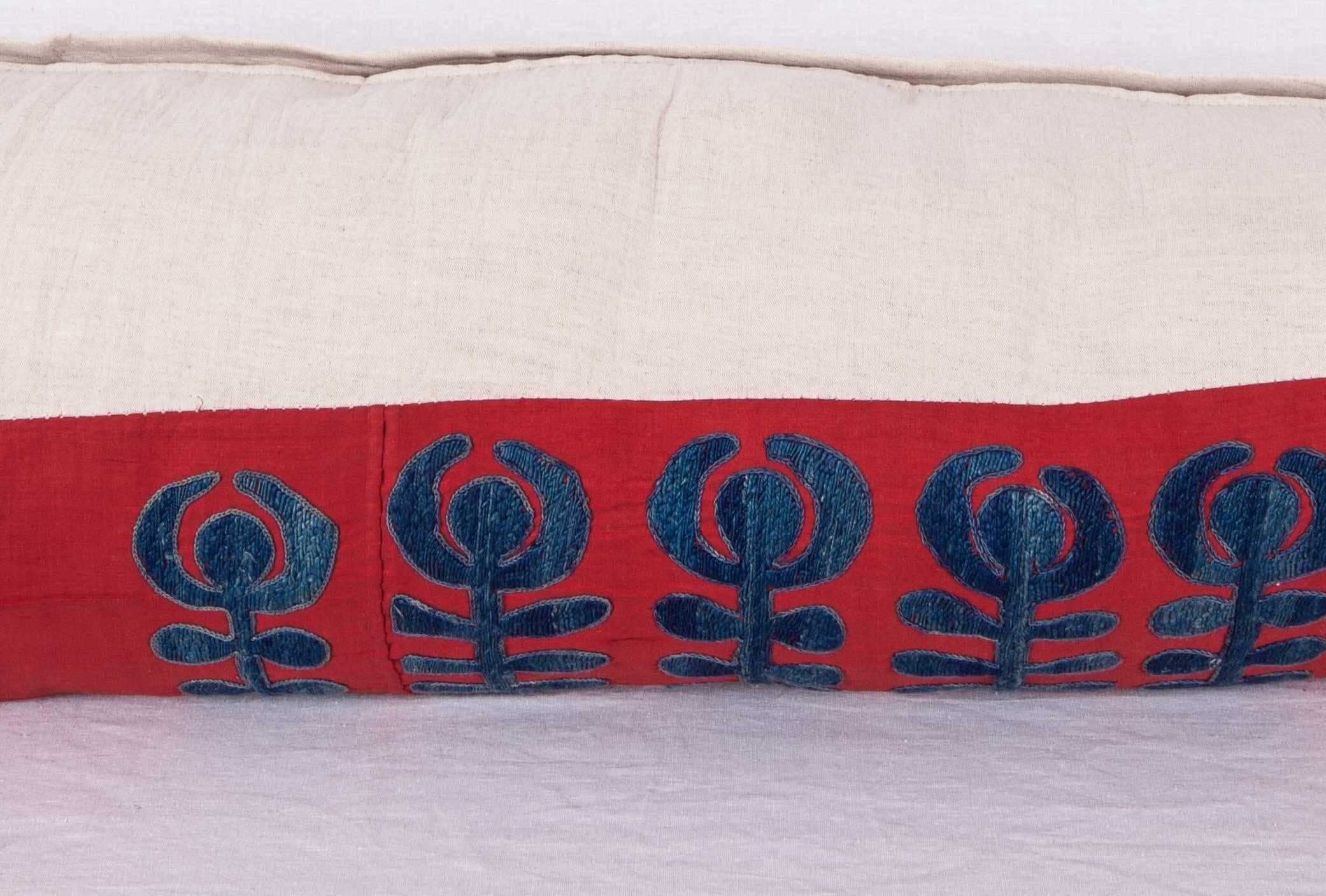 Cotton Long Suzani Pillow Case Made from a Mid-20th Century Uzbek Samarkand Suzani