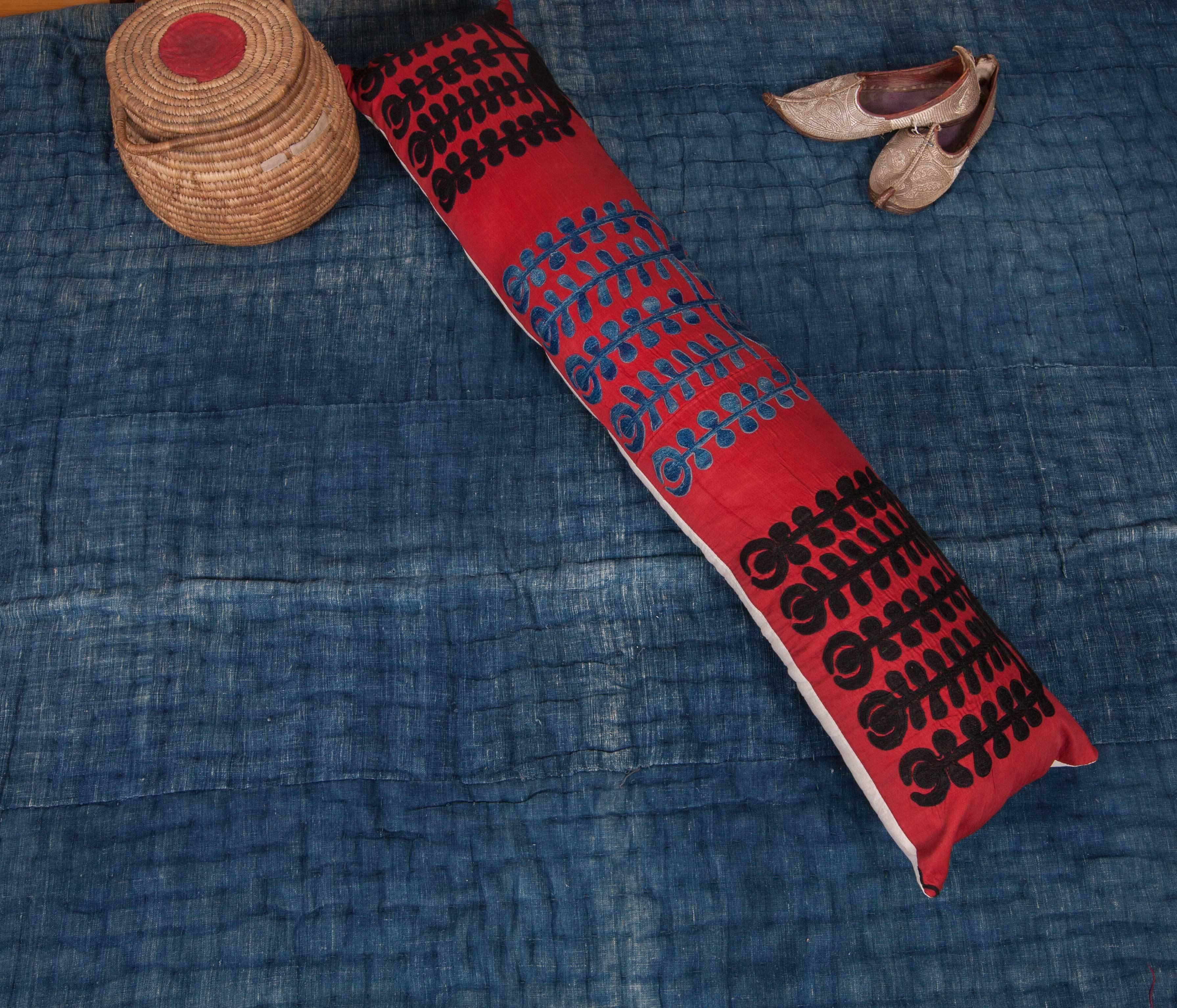 Long Suzani Pillow Case Made from a Mid-20th Century Uzbek Samarkand Suzani 2