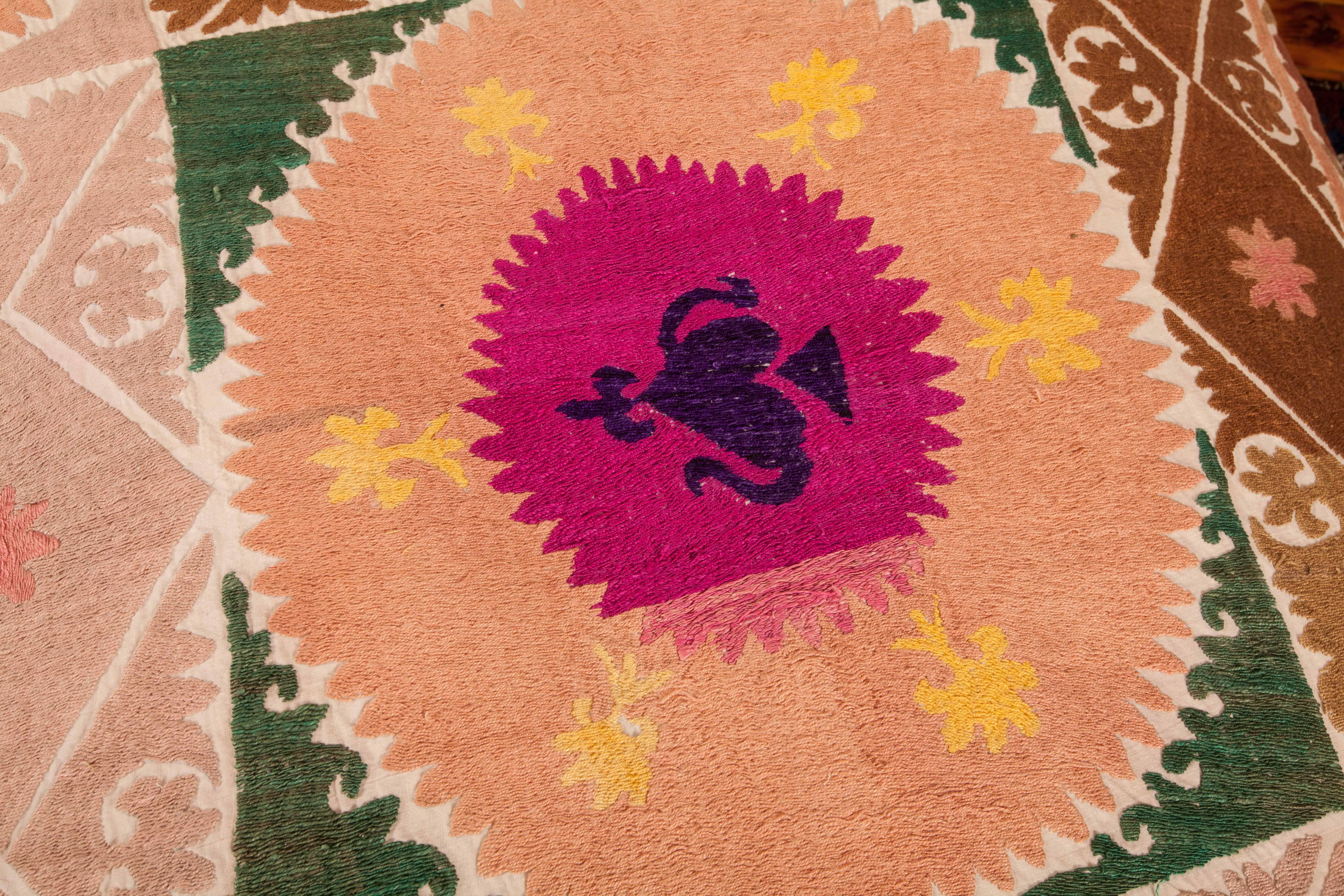 Giant Floor Pillow Made from a Traditional Mid-20th Century Samarkand Suzani 1