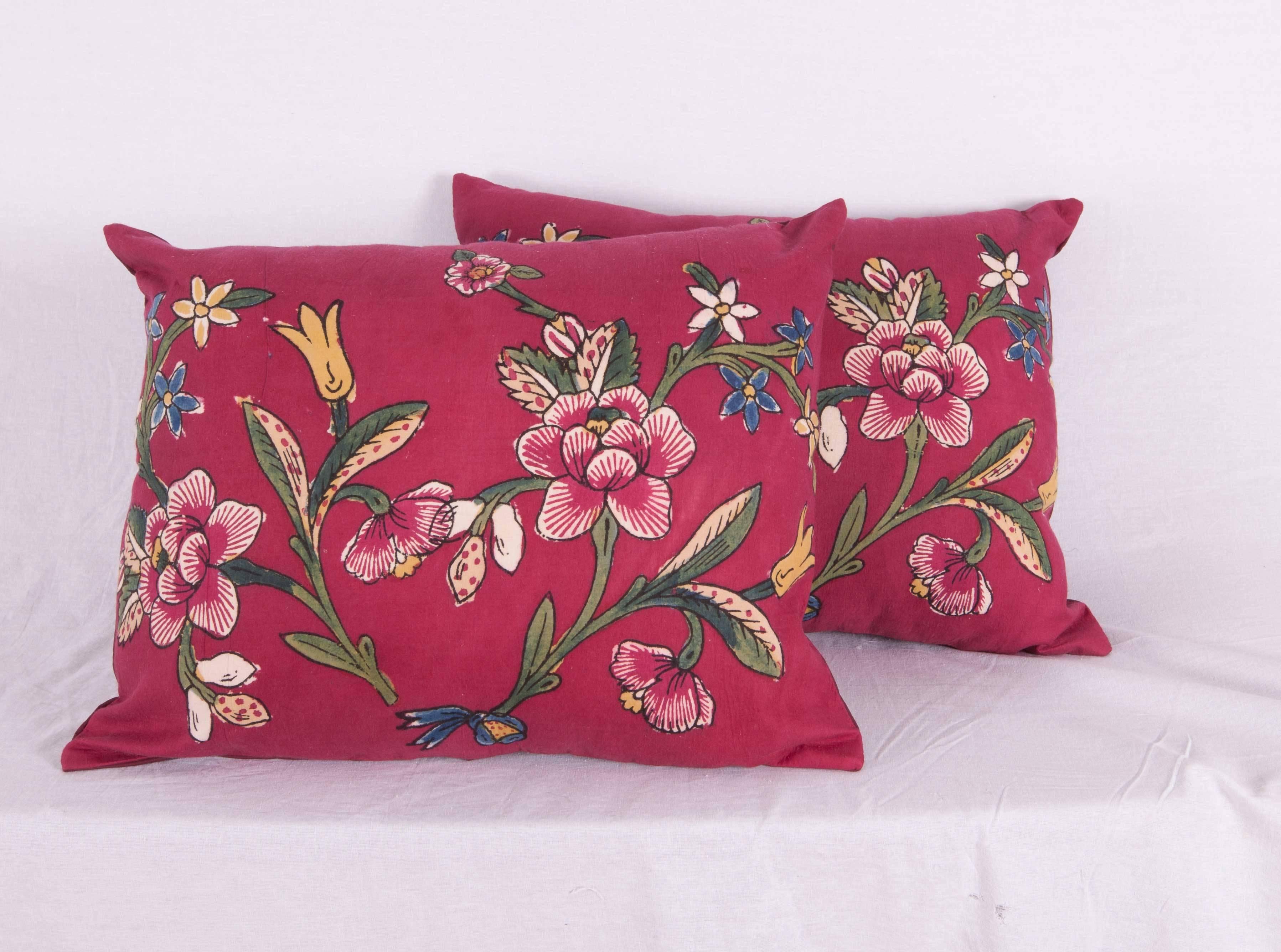 Pillow Cases Made from a Turkish Hand Block Printed Mid-20th Century Textile In Good Condition In Istanbul, TR