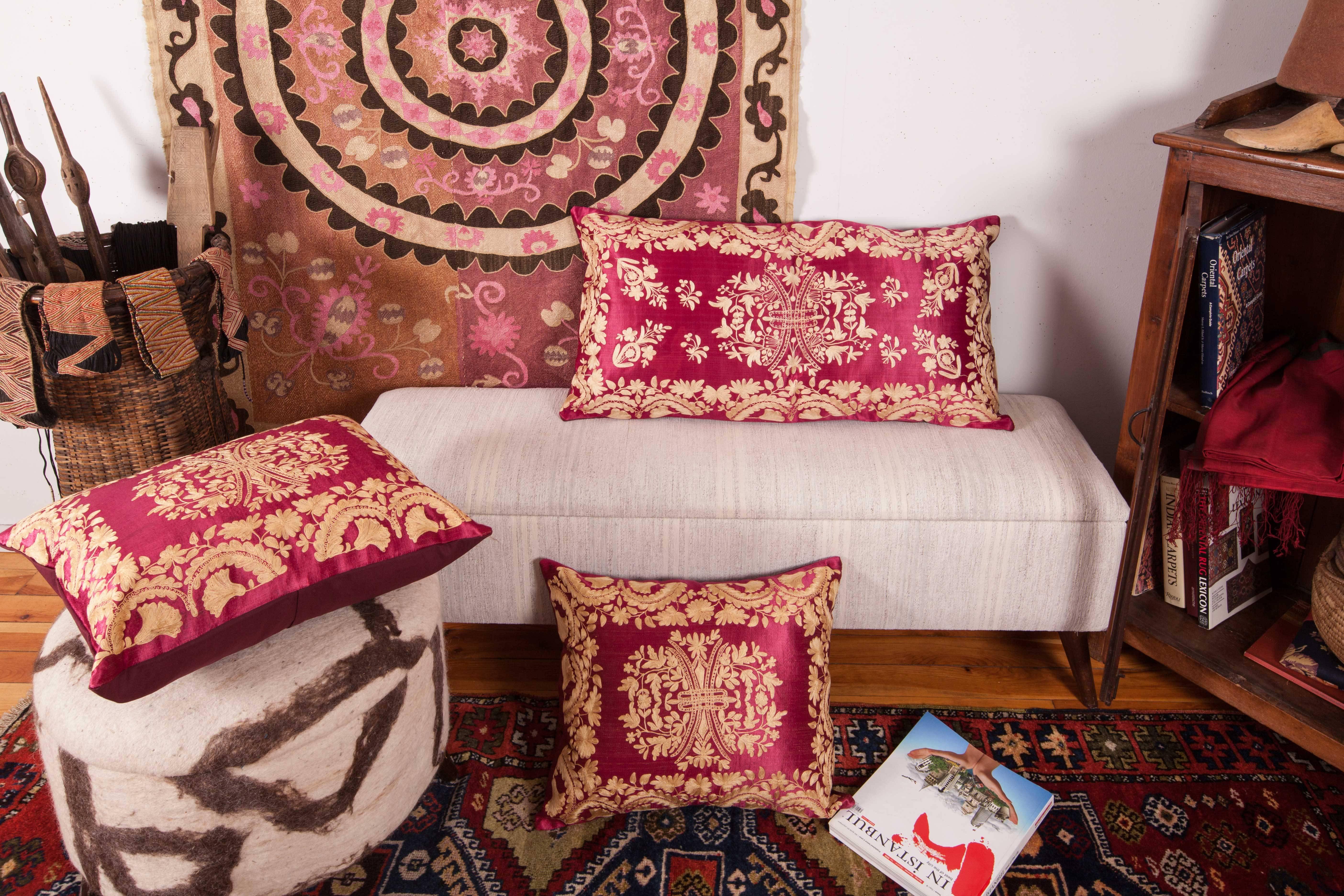 Silk Antique Ottoman Turkish Embroidered silk pillow case