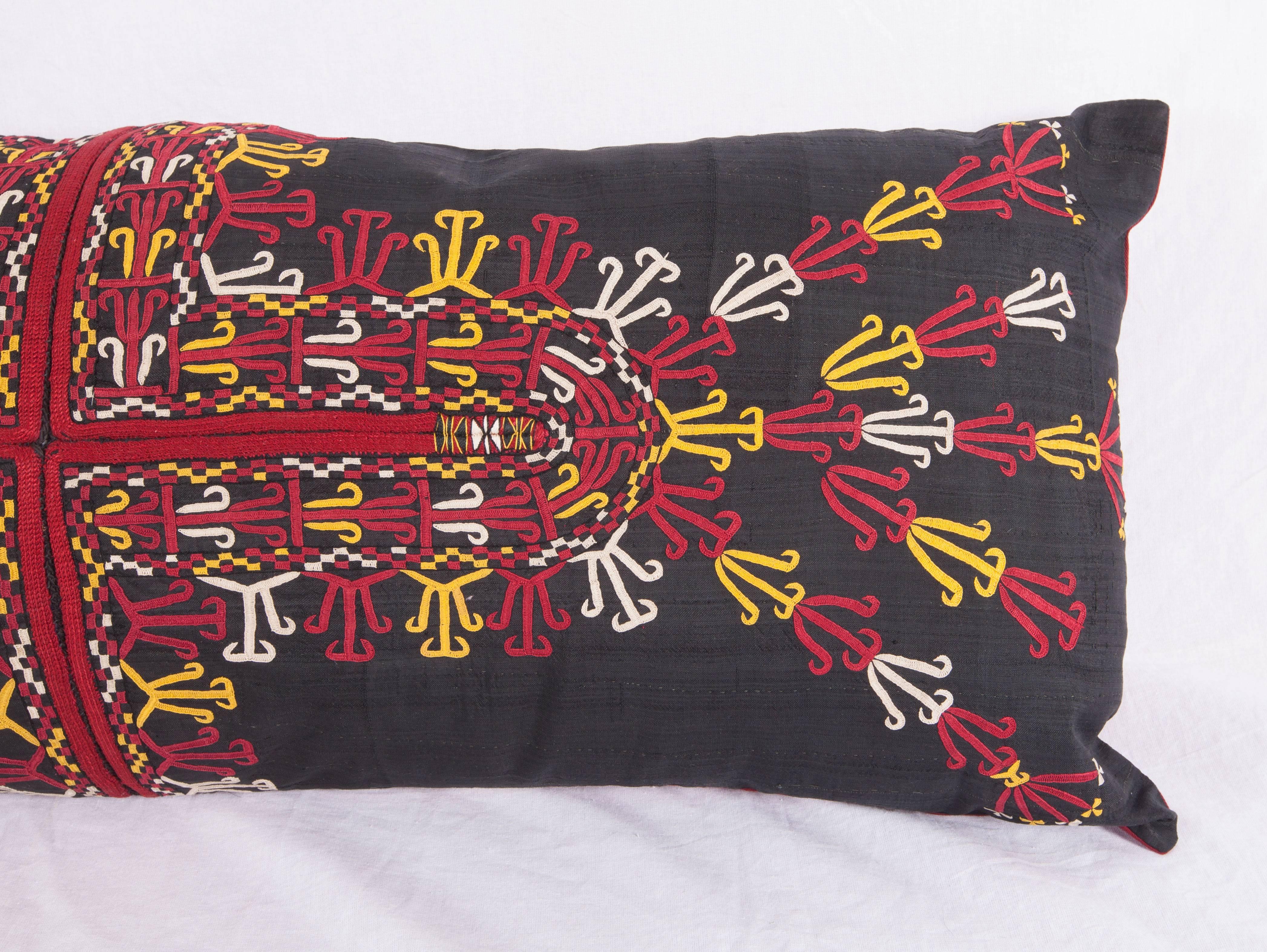 Suzani Pillow Case Fashioned from a Early 20th Century Turkmen Emroidered Silk Coat
