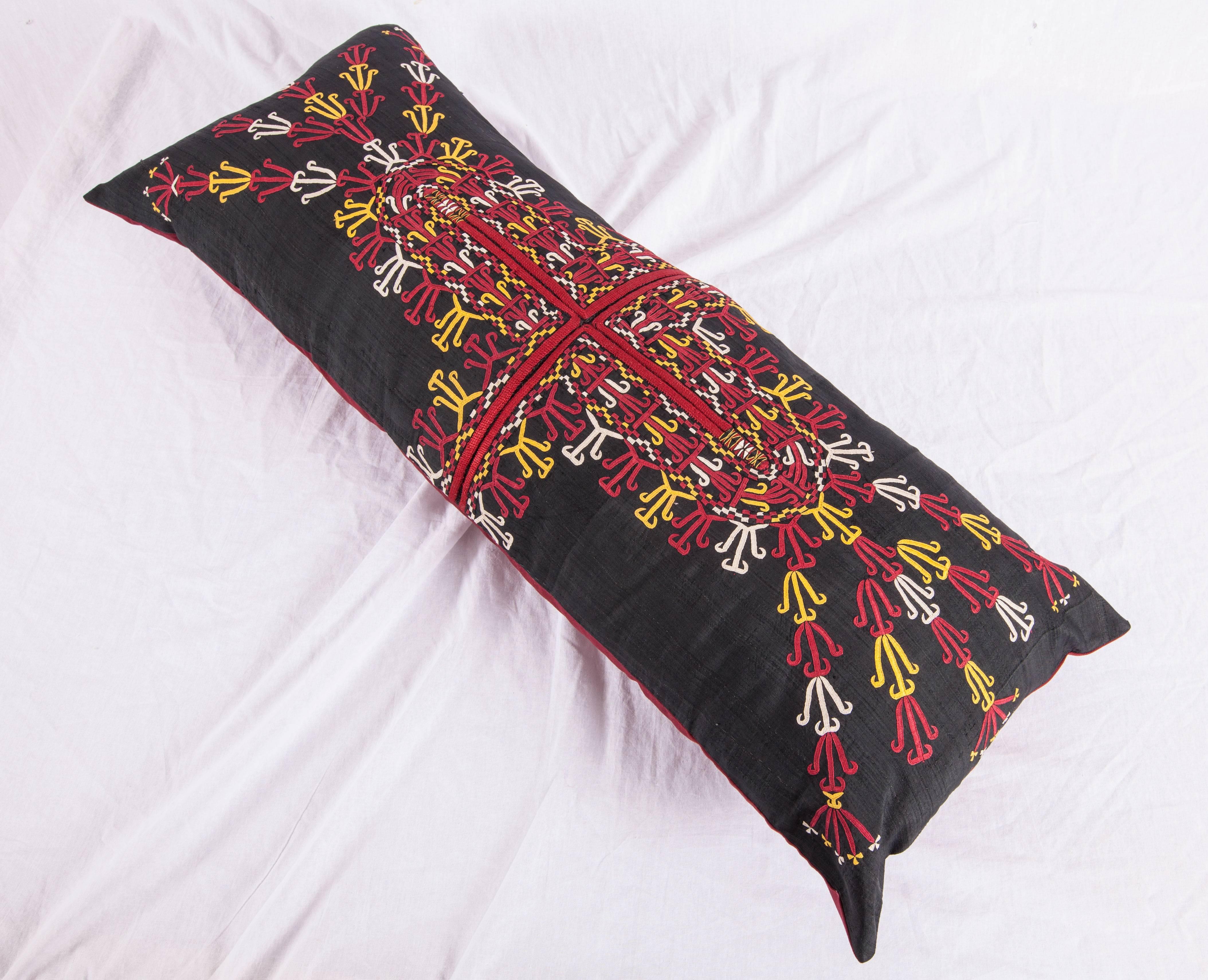 Embroidered Pillow Case Fashioned from a Early 20th Century Turkmen Emroidered Silk Coat