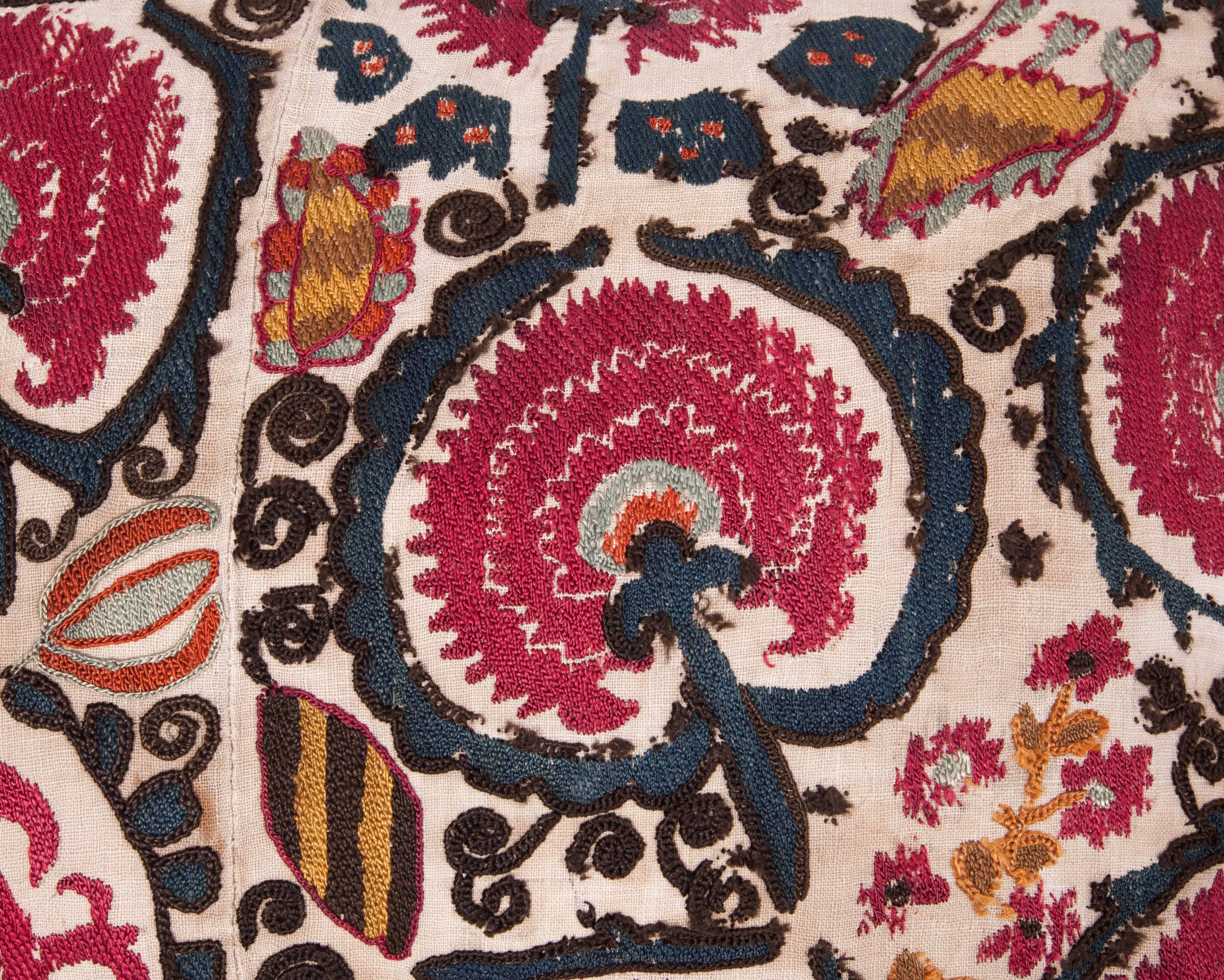 Embroidered Antique Pillow Cases Fashioned from a 19th Century Antique Tajik Suzani