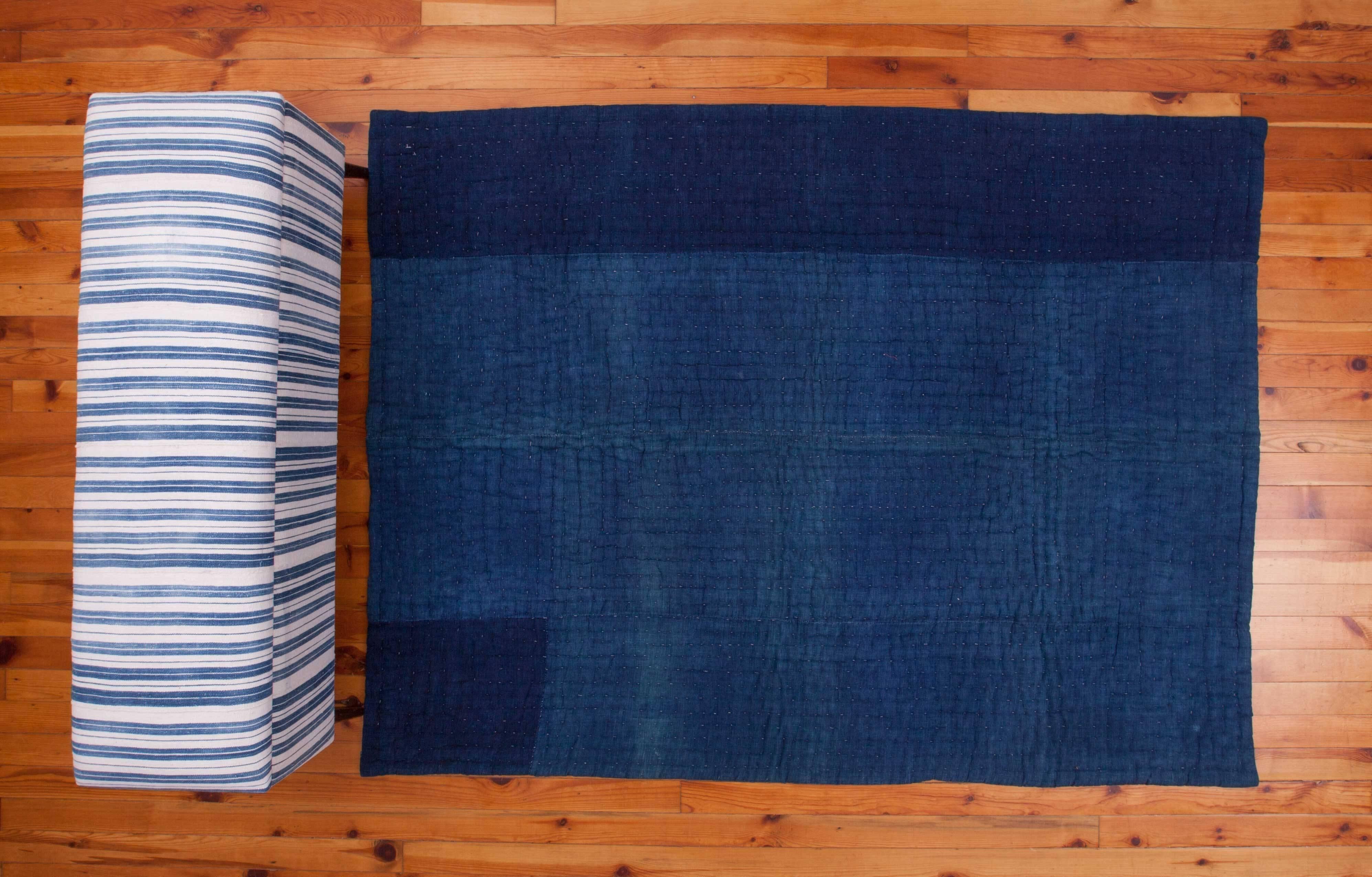 Bench, Upholstered with an Early 20th Century Mazandaran Indigo Jajim 3