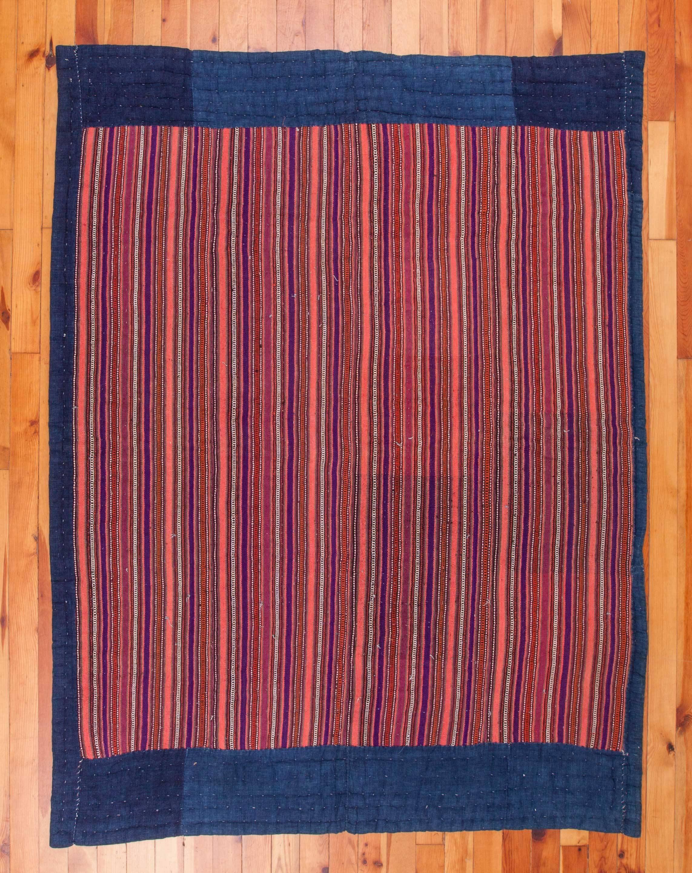 Kilim Early 20th Century Mazandaran Indigo Coloured Quilt with a Jajim Front