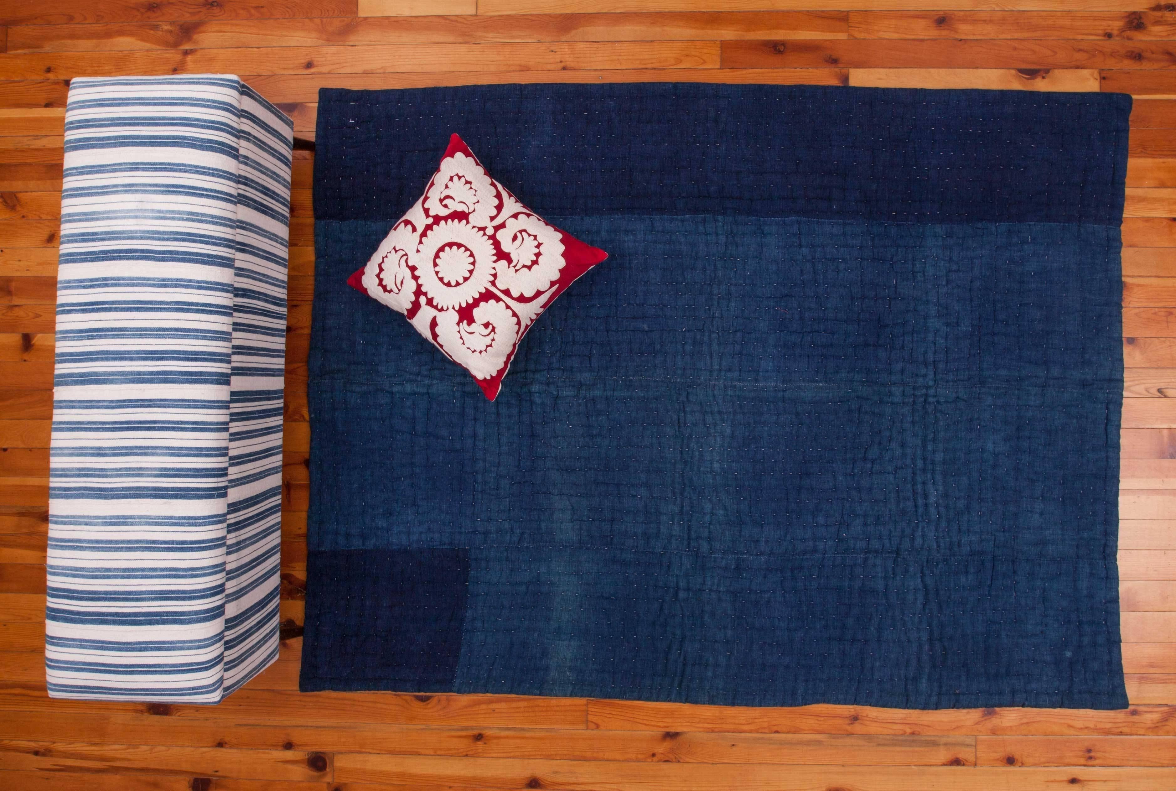 Persian Early 20th Century Mazandaran Indigo Coloured Quilt with a Jajim Front