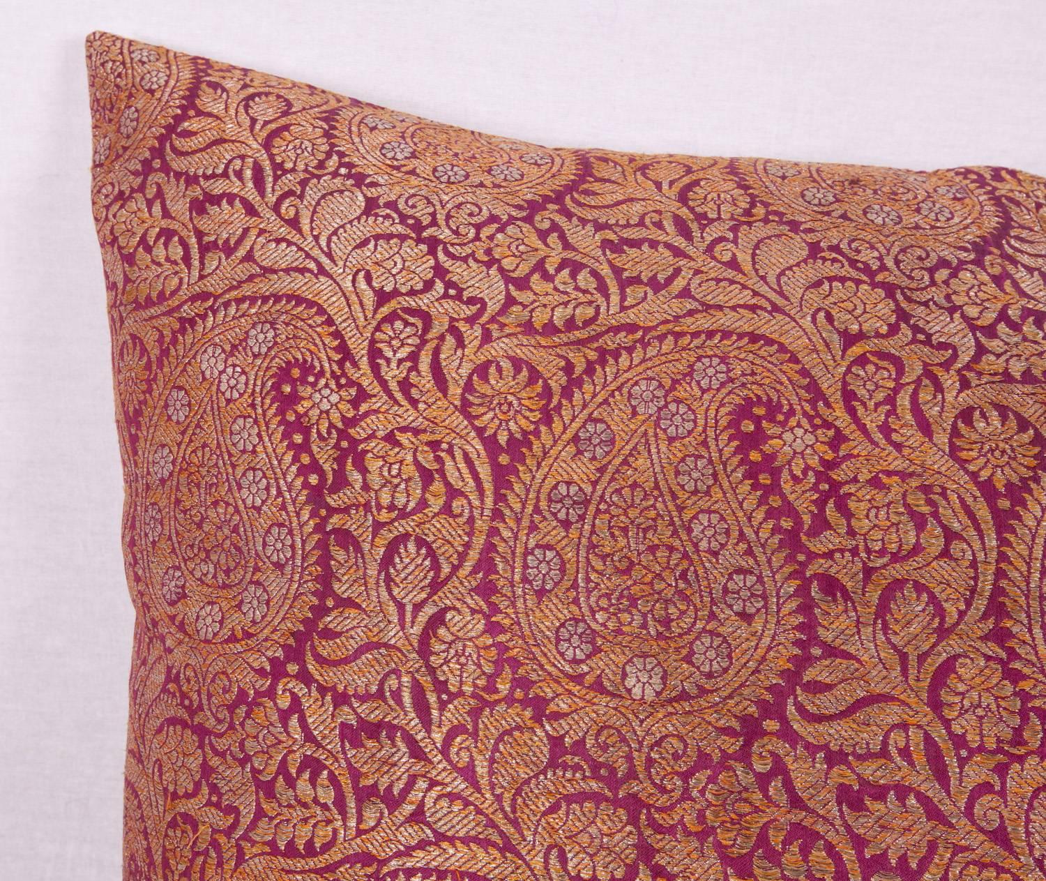 Islamic Antique Pillow Case Fashioned from Early 20th Century Indian Zari Brocade For Sale