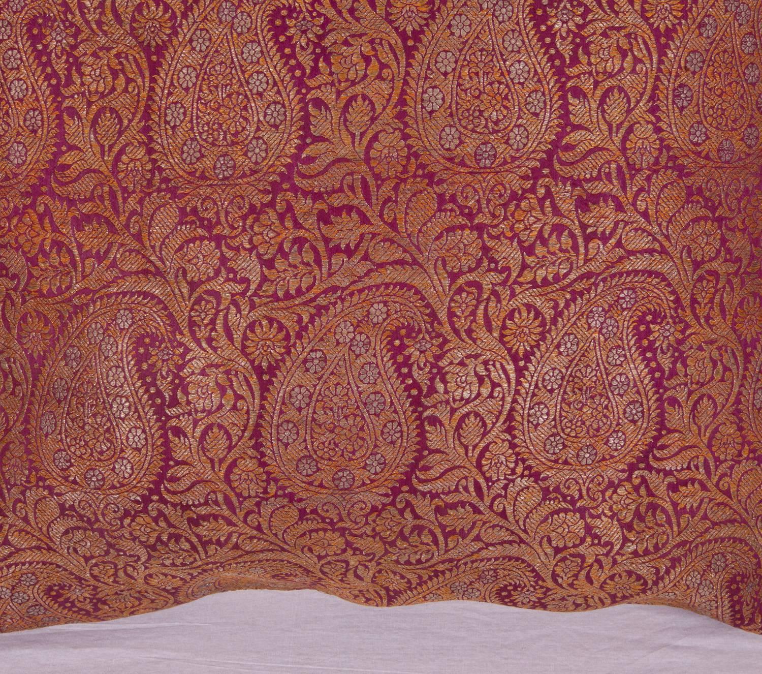 Hand-Woven Antique Pillow Case Fashioned from Early 20th Century Indian Zari Brocade For Sale