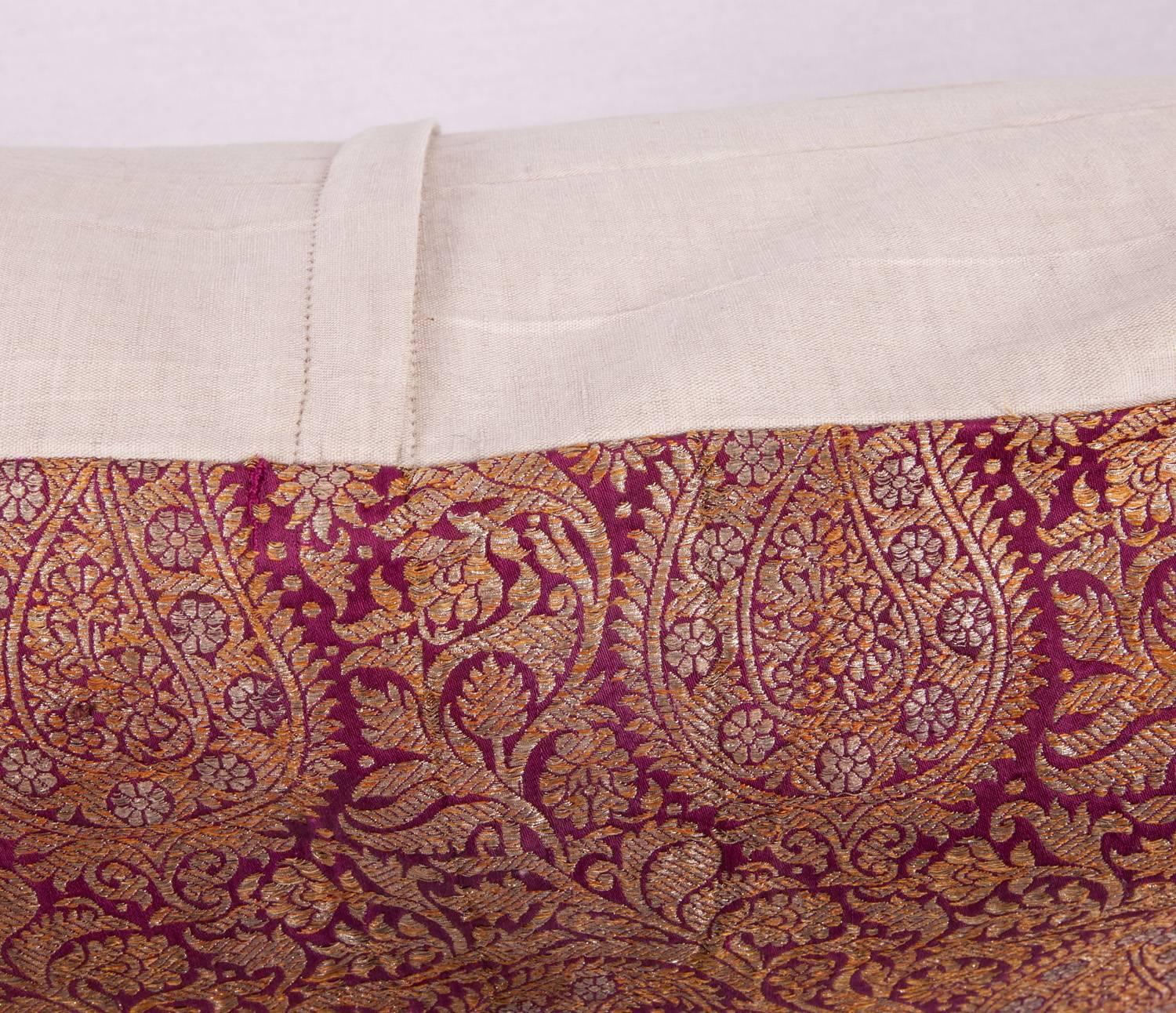 Antique Pillow Case Fashioned from Early 20th Century Indian Zari Brocade In Good Condition For Sale In Istanbul, TR