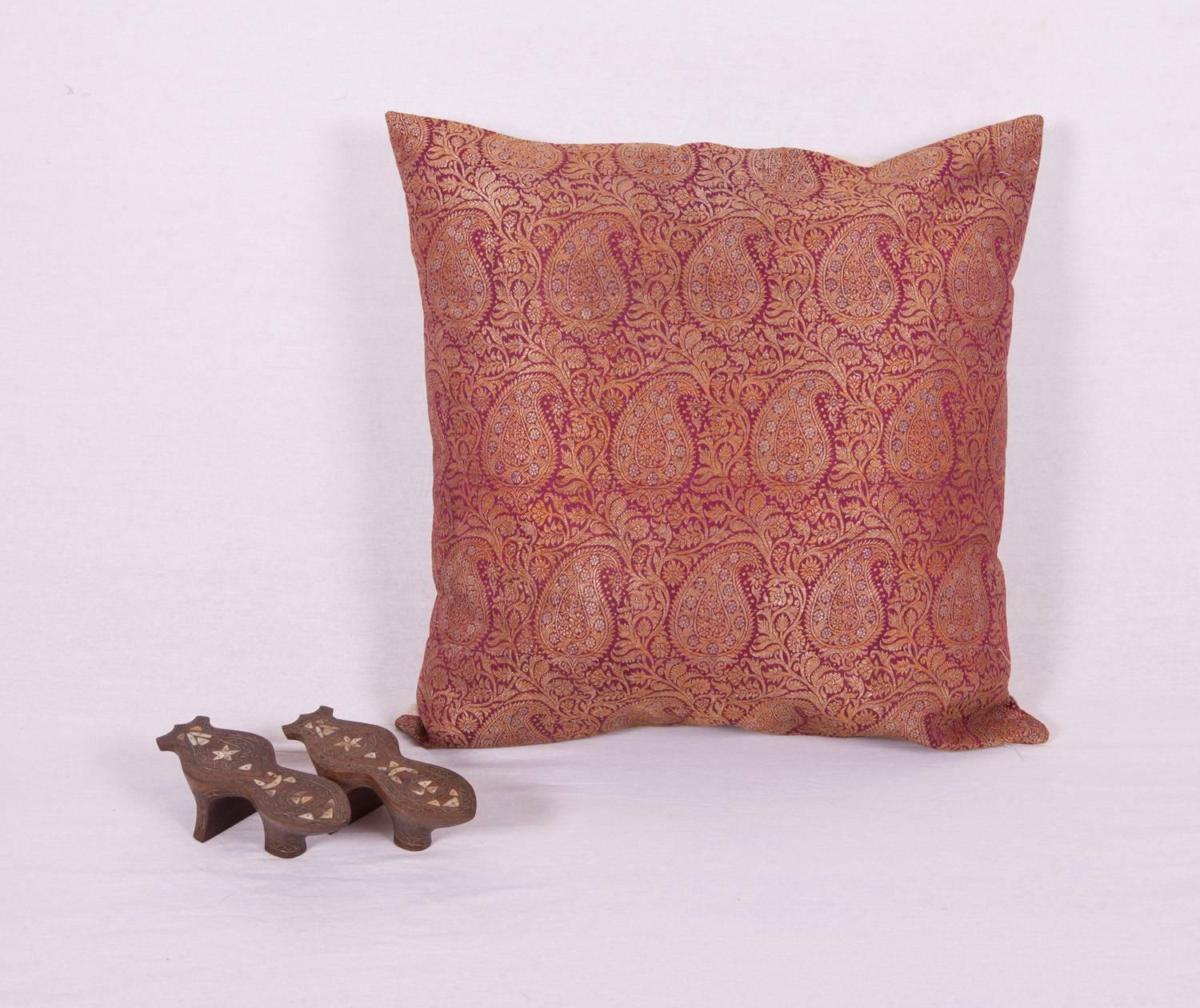Antique Pillow Case Fashioned from Early 20th Century Indian Zari Brocade For Sale 1