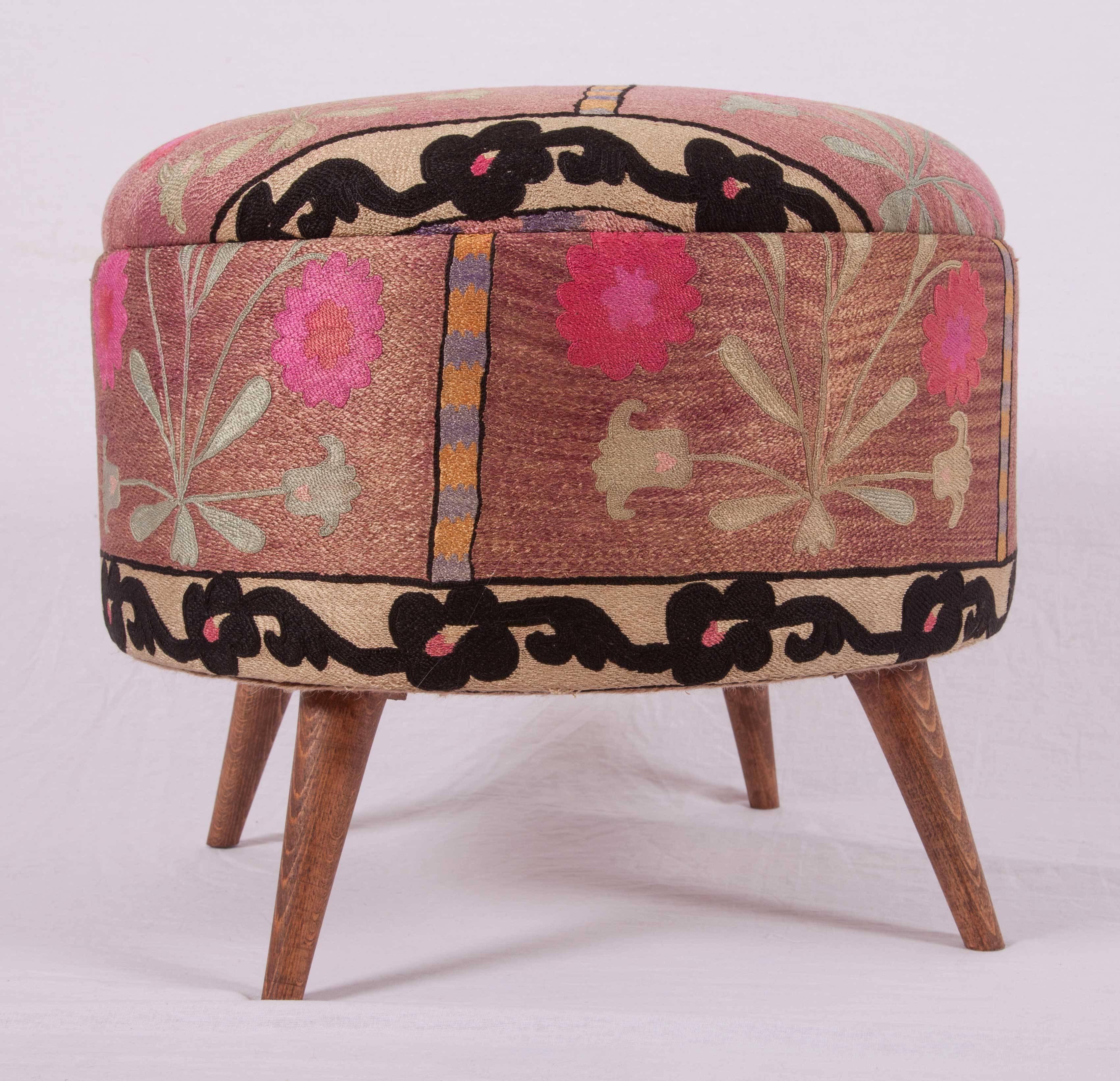 Ottoman or Poufs Fashioned from a Mid-20th Century Tashkent Silk Suzani 2