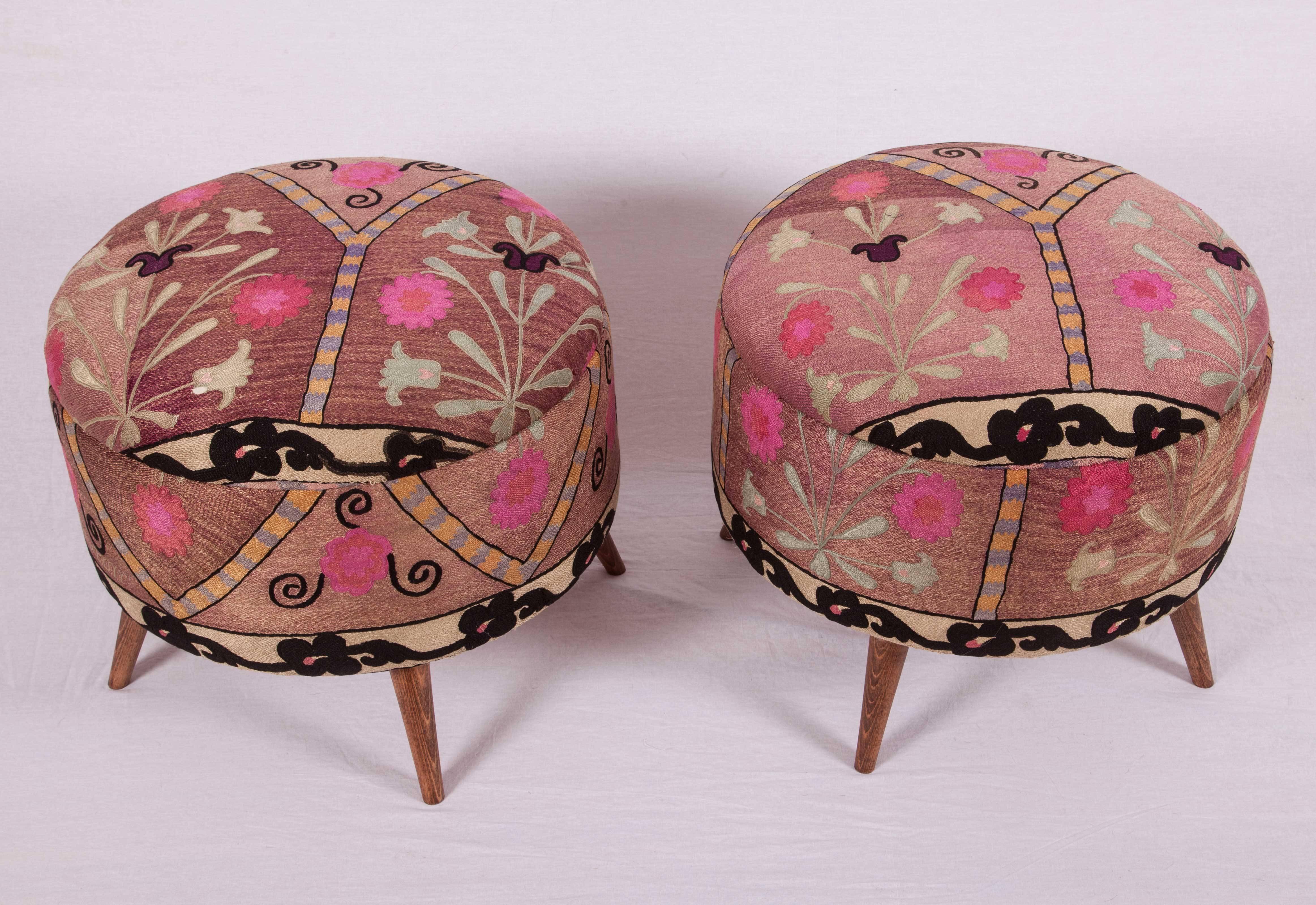 Ottoman or Poufs Fashioned from a Mid-20th Century Tashkent Silk Suzani 4