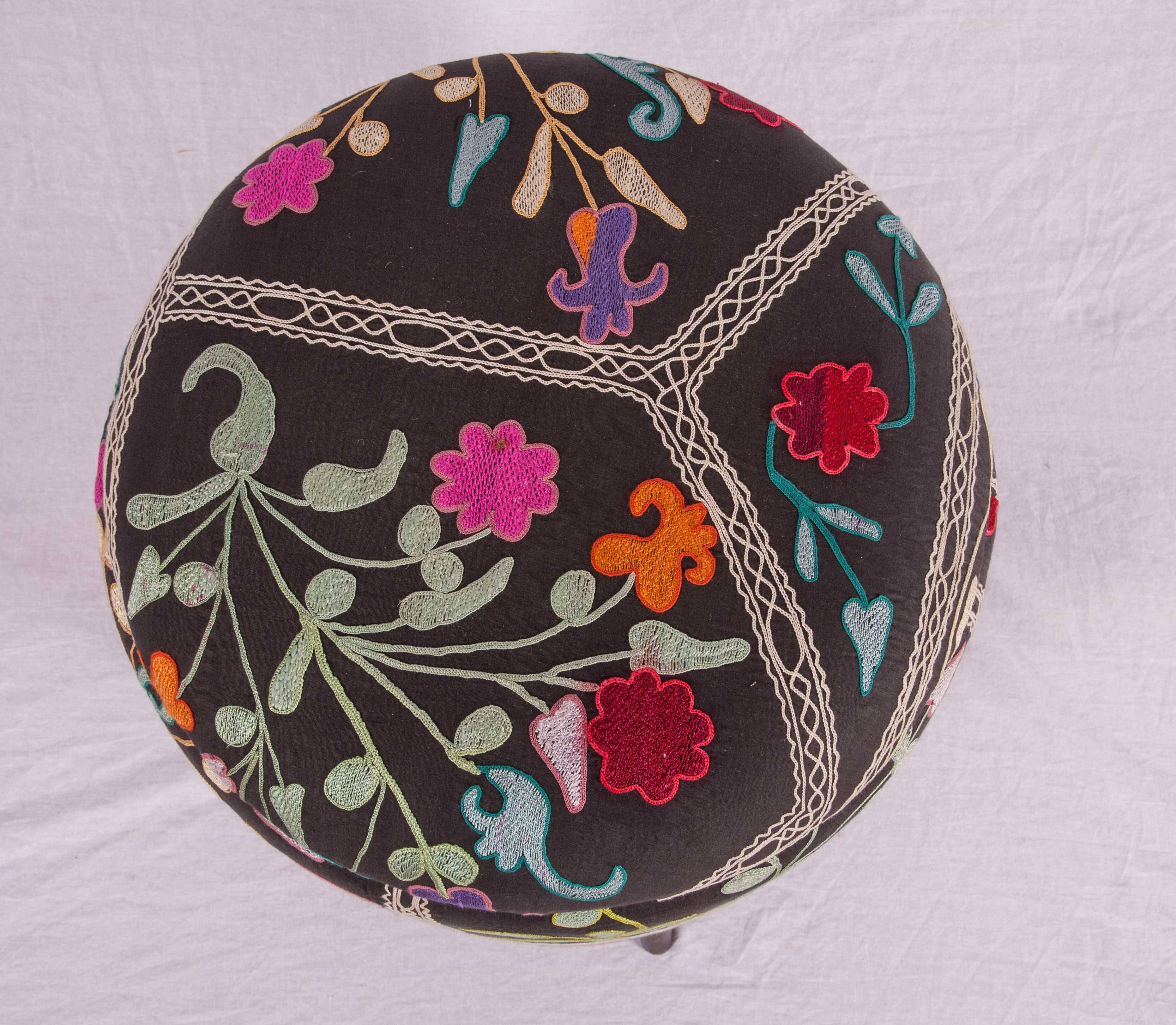 Uzbek Ottoman or Poufs Fashioned from a Mid-20th Century Samarkand Silk Suzani