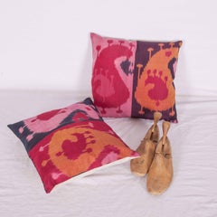 Antique Ikat Pillow Cases Fashioned from an Early 20th Century Uzbek Ikat