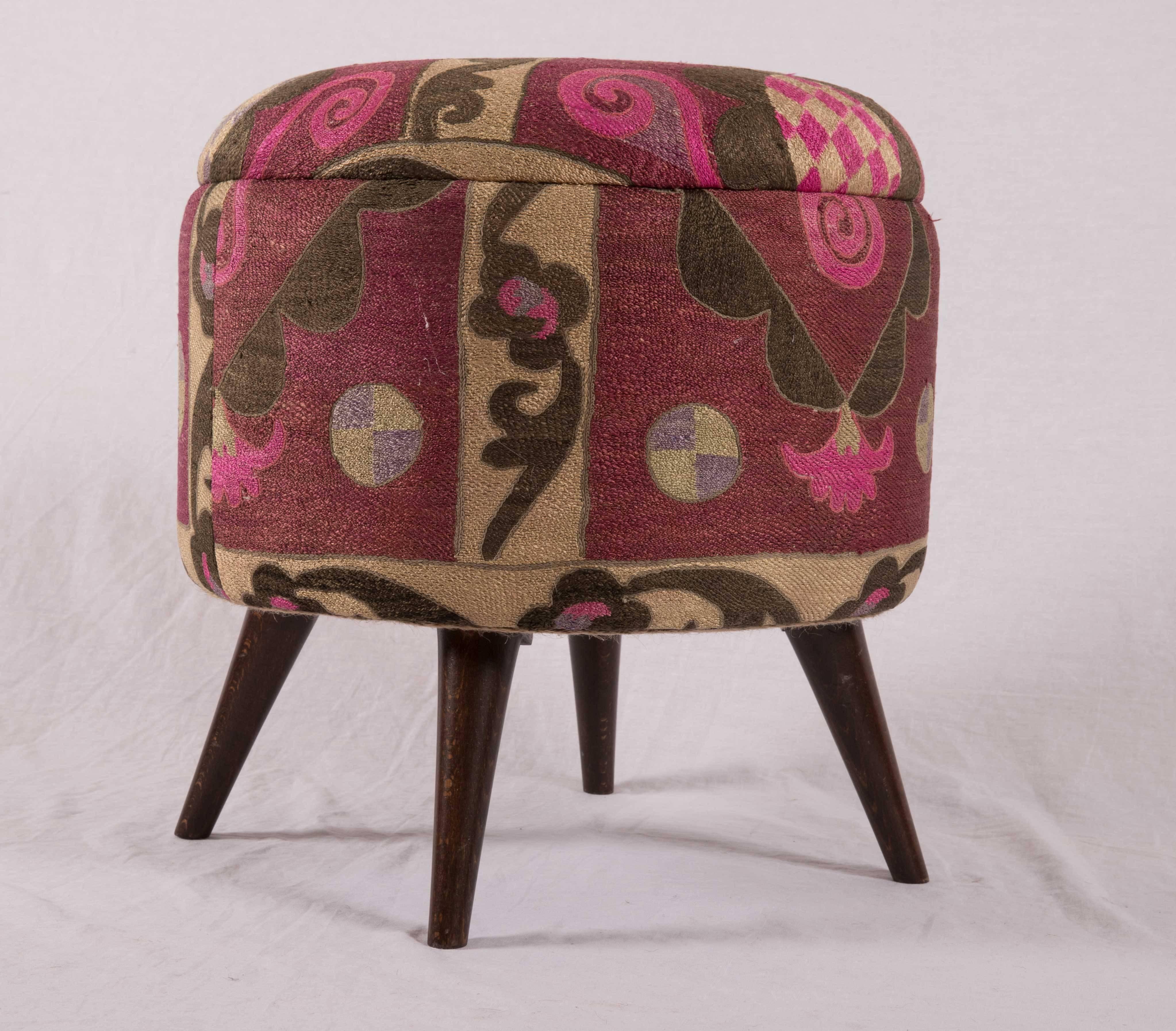 Ottoman or Poufs Fashioned from a Mid-20th Century Tashkent Silk Suzani 3