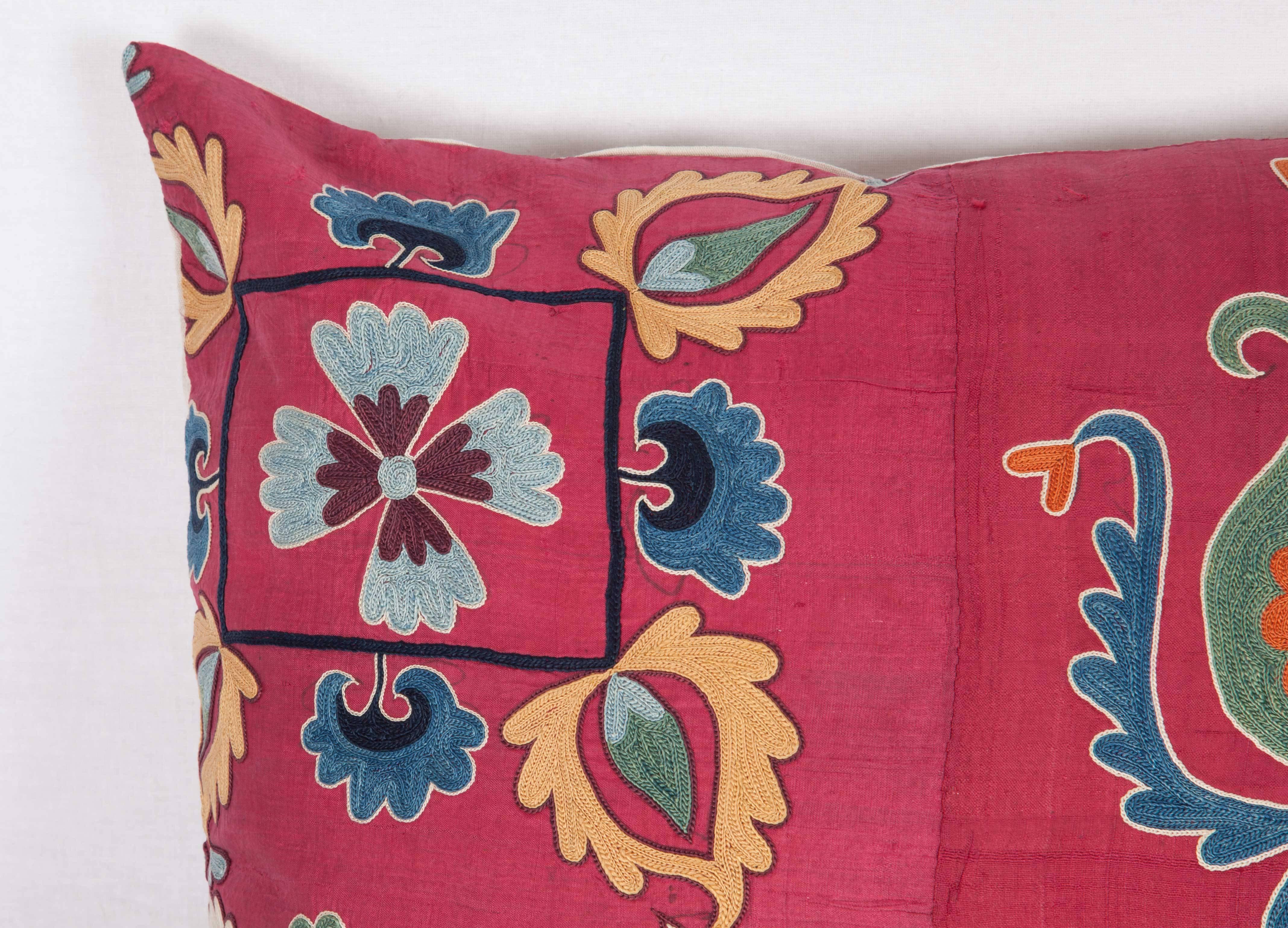 Uzbek Antique Pillow Case Fashioned from a Silk 19th Century Suzani
