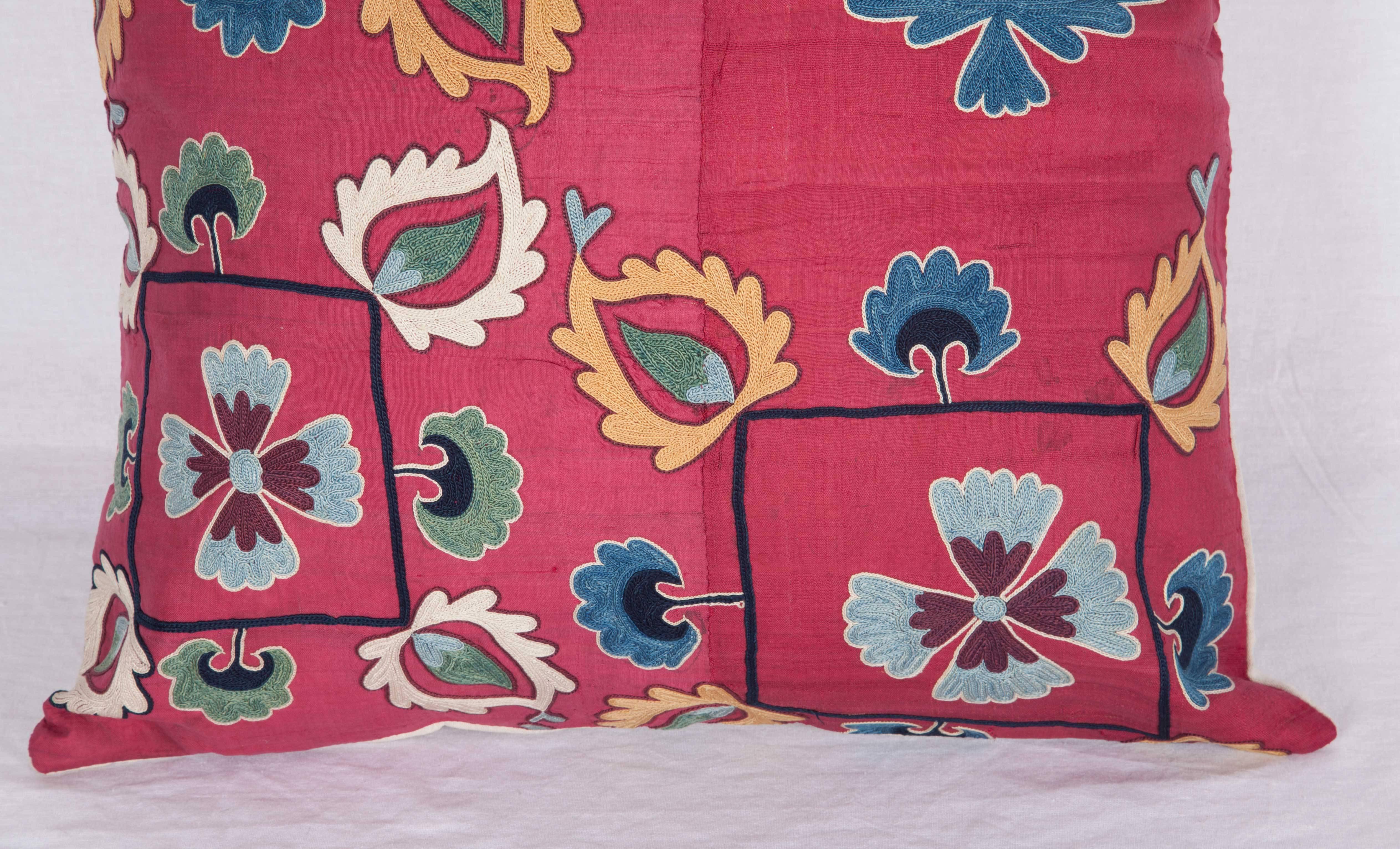 Embroidered Antique Pillow Case Fashioned from a Silk 19th Century Suzani
