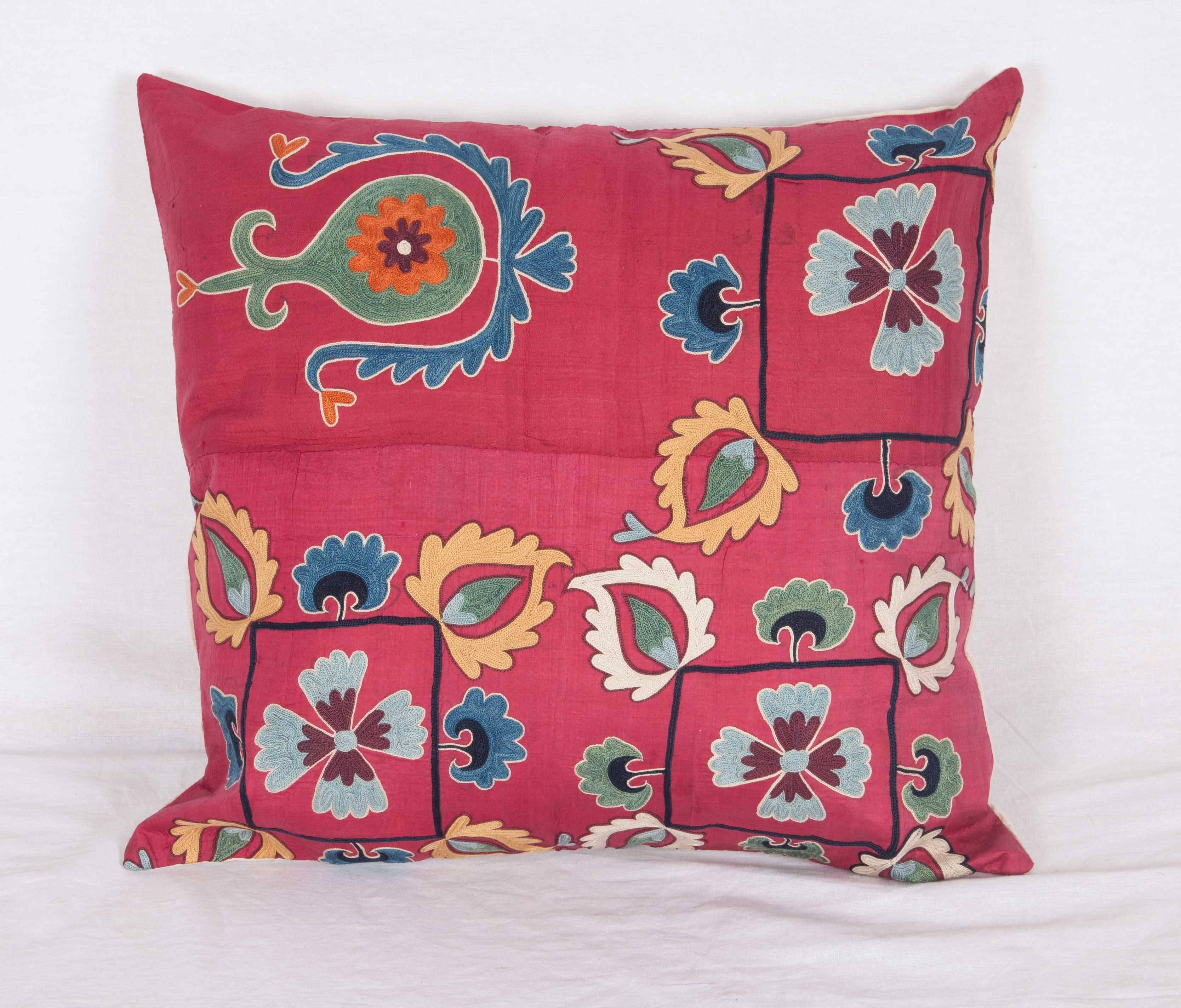 Antique Pillow Case Fashioned from a Silk 19th Century Suzani In Good Condition In Istanbul, TR