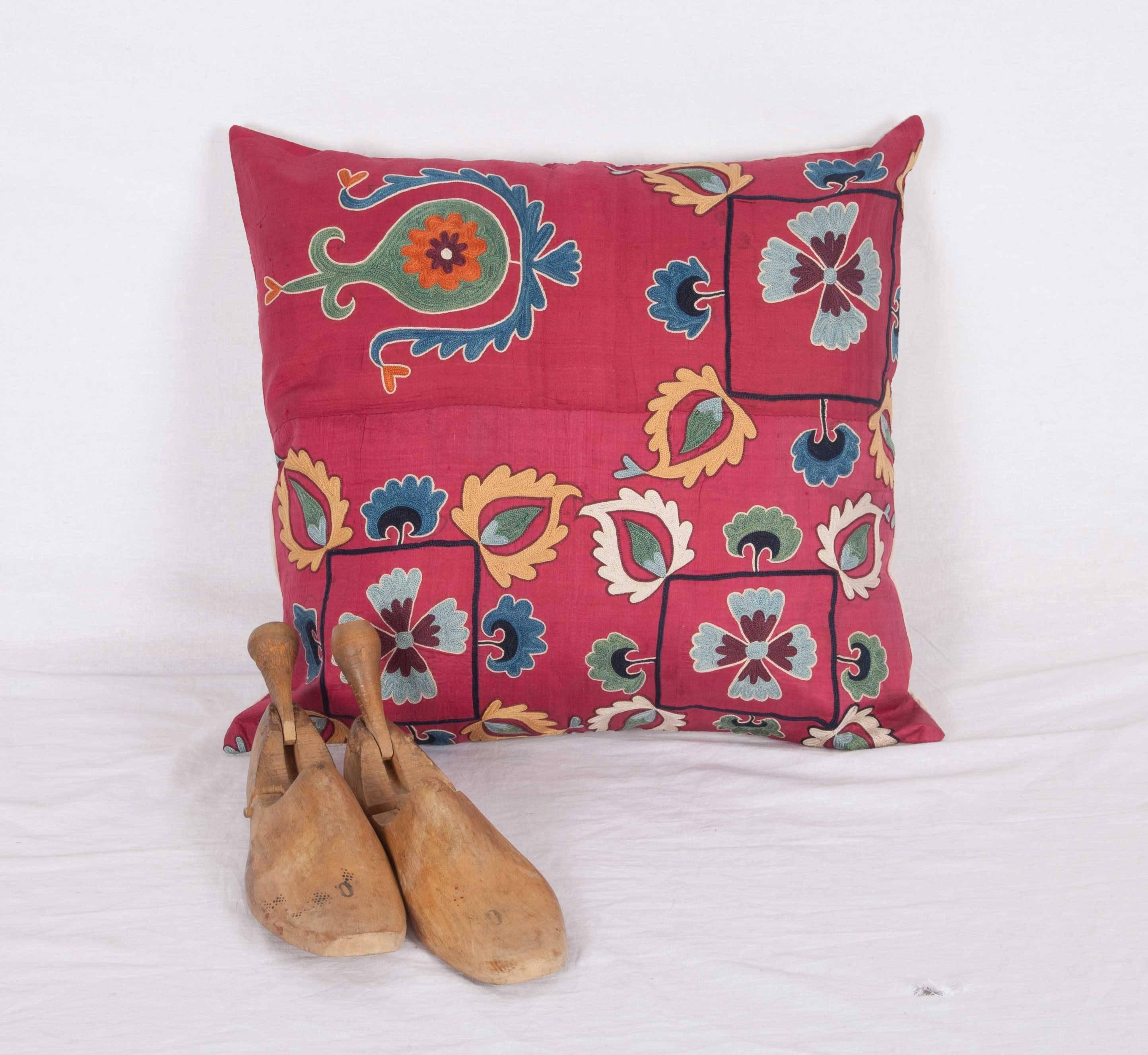 Antique Pillow Case Fashioned from a Silk 19th Century Suzani 1