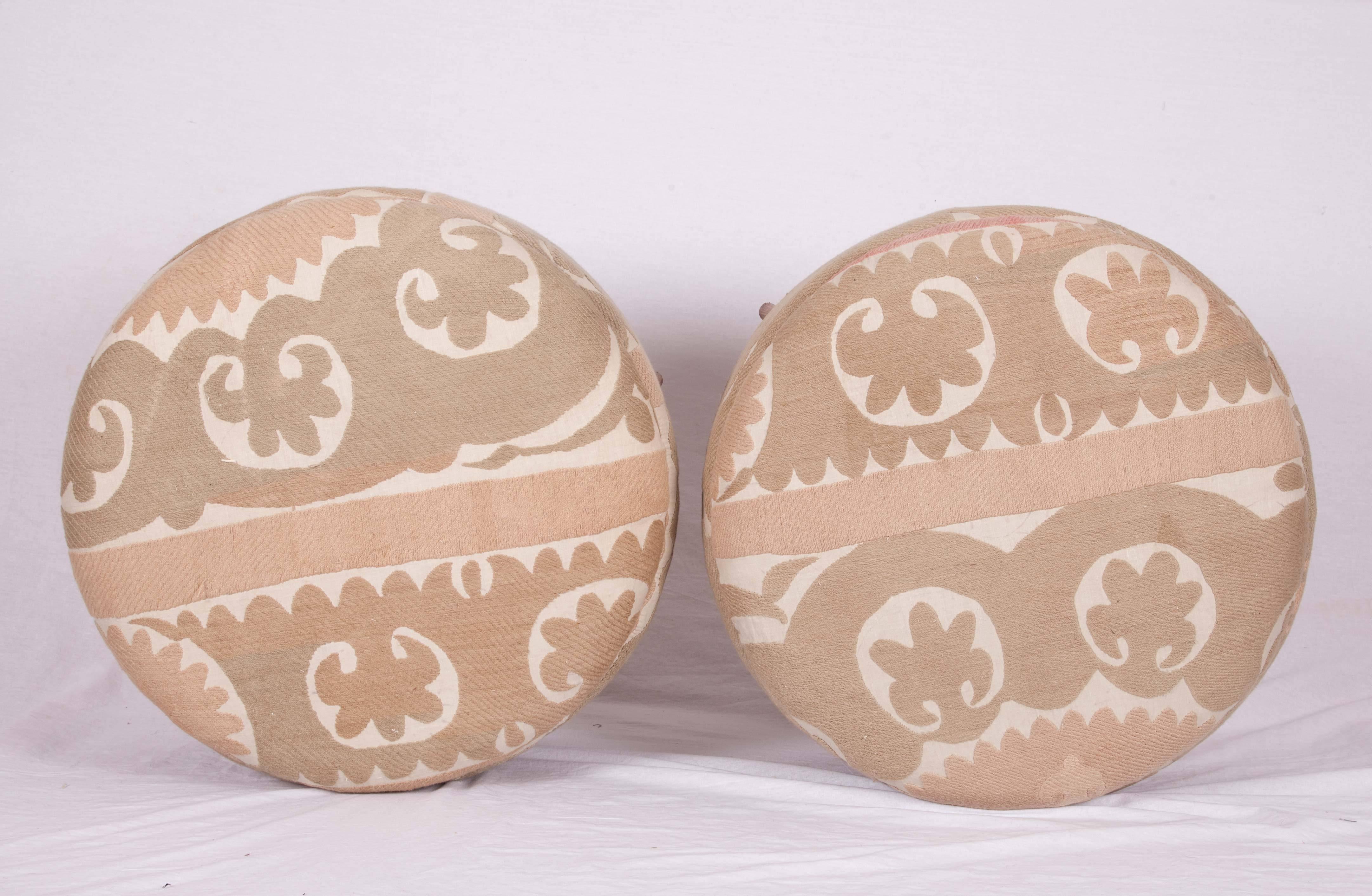 Embroidered Ottoman or Poufs Fashioned from a Mid-20th Century Samarkand Cotton Suzani