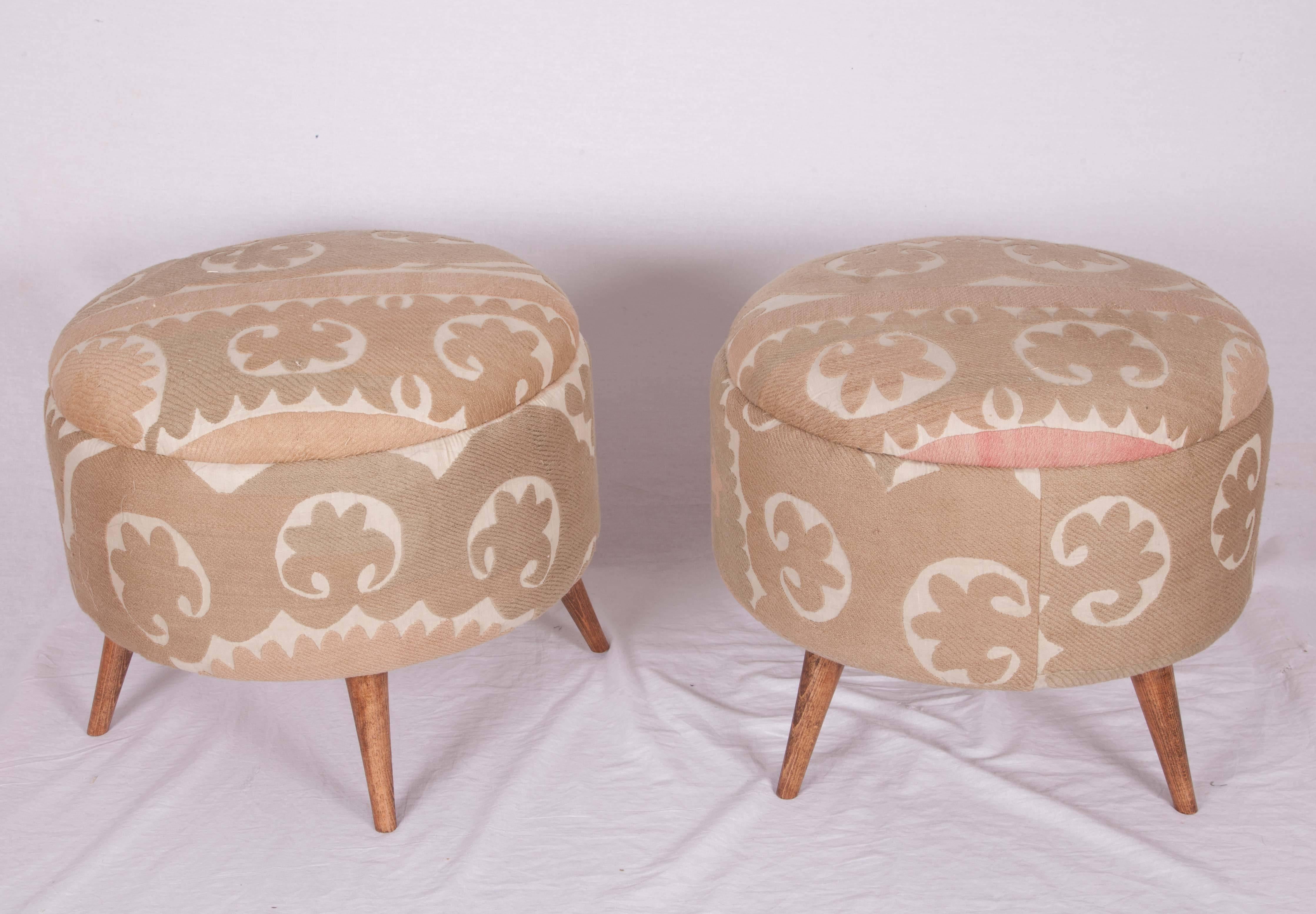 Ottoman or Poufs Fashioned from a Mid-20th Century Samarkand Cotton Suzani 2