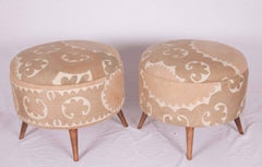 Ottoman or Poufs Fashioned from a Mid-20th Century Samarkand Cotton Suzani