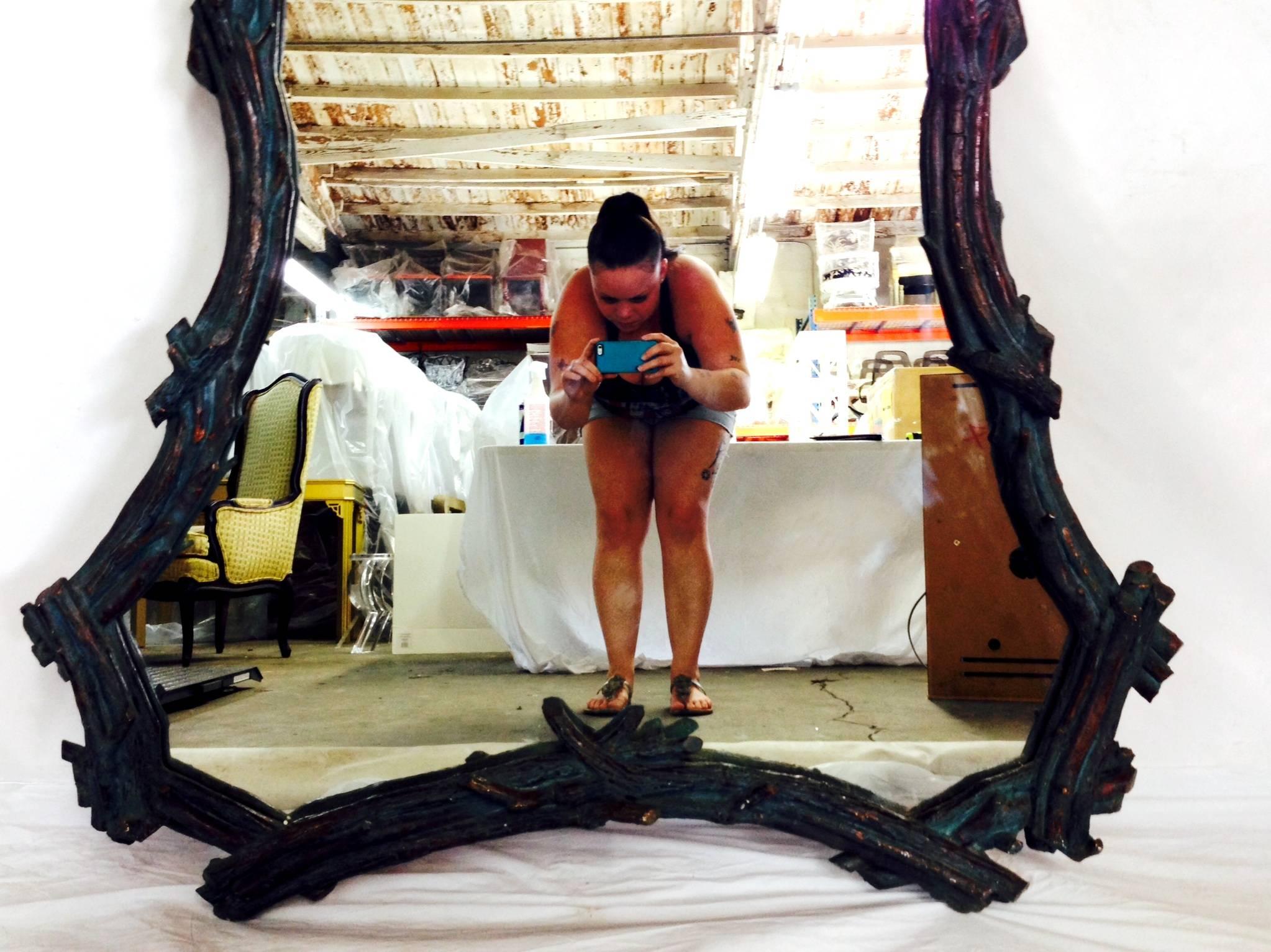Faux Bois Tall Faux-Bois Verdigris Painted Twig Mirror