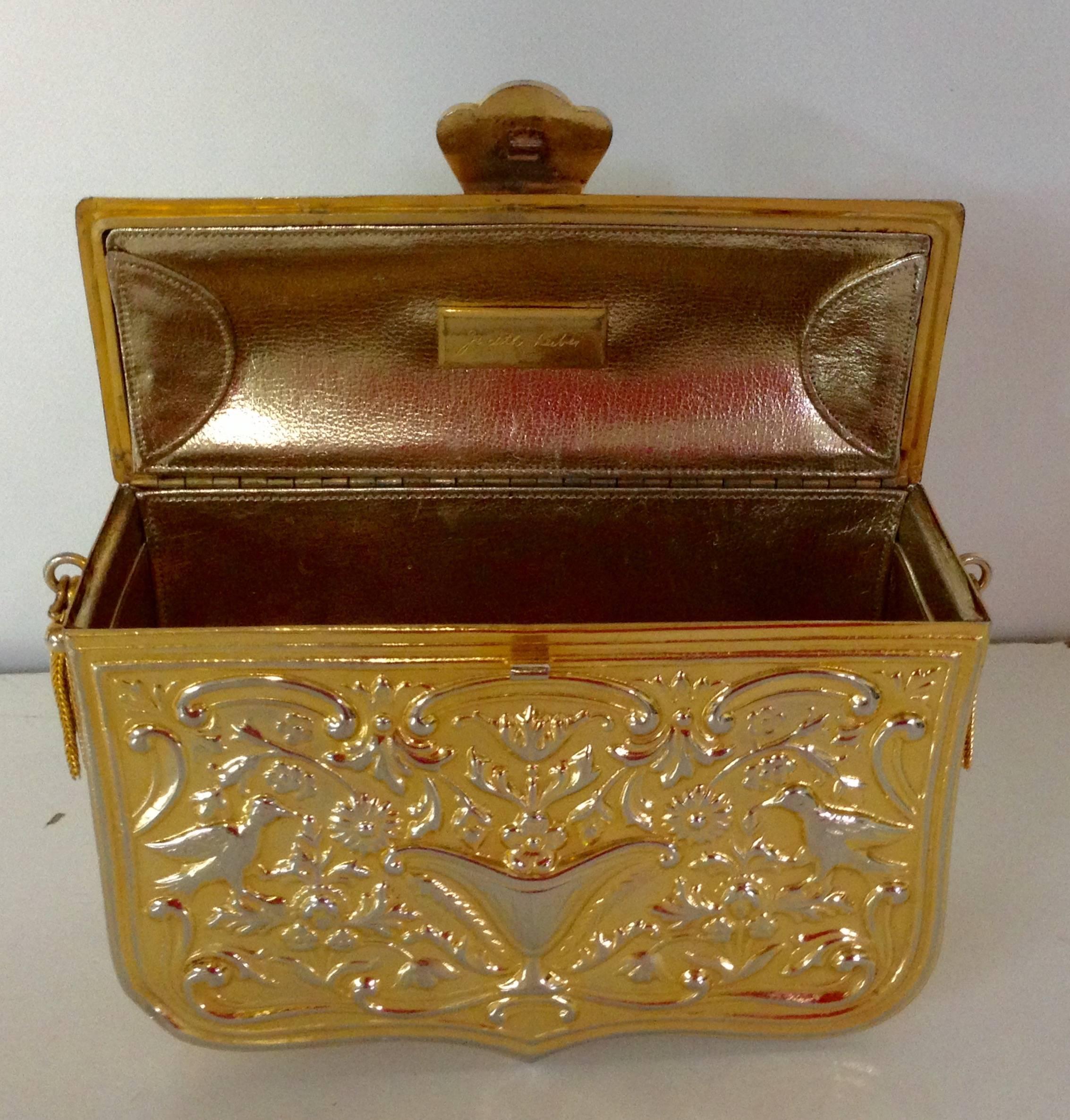 Art Nouveau Judith Leiber Gold Tone Metal Hard Case Handbag