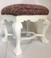 1950s Queen Anne-Style White Lacquer Upholstered Bench