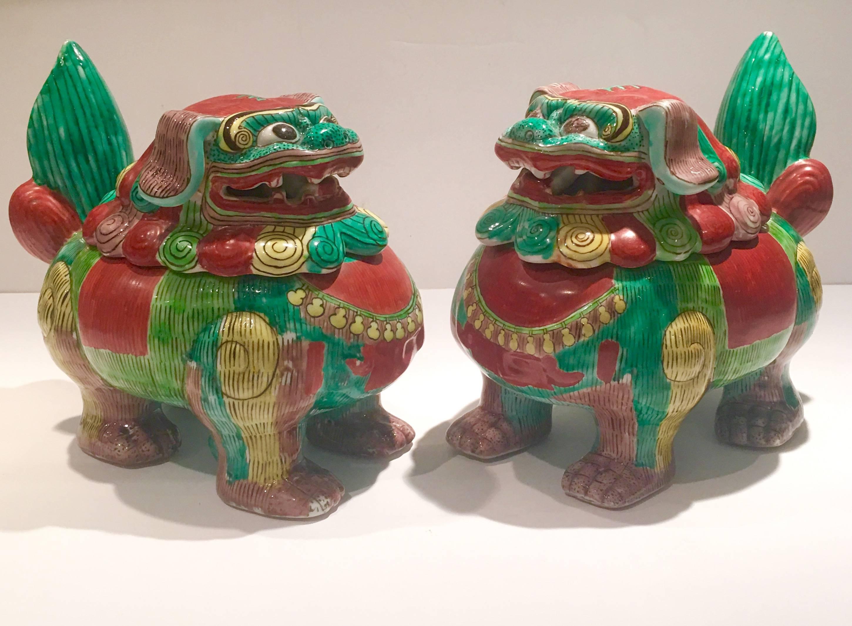 Chinese Export Vintage Chinese Ceramic Lidded Foo Dog Boxes/Tureens