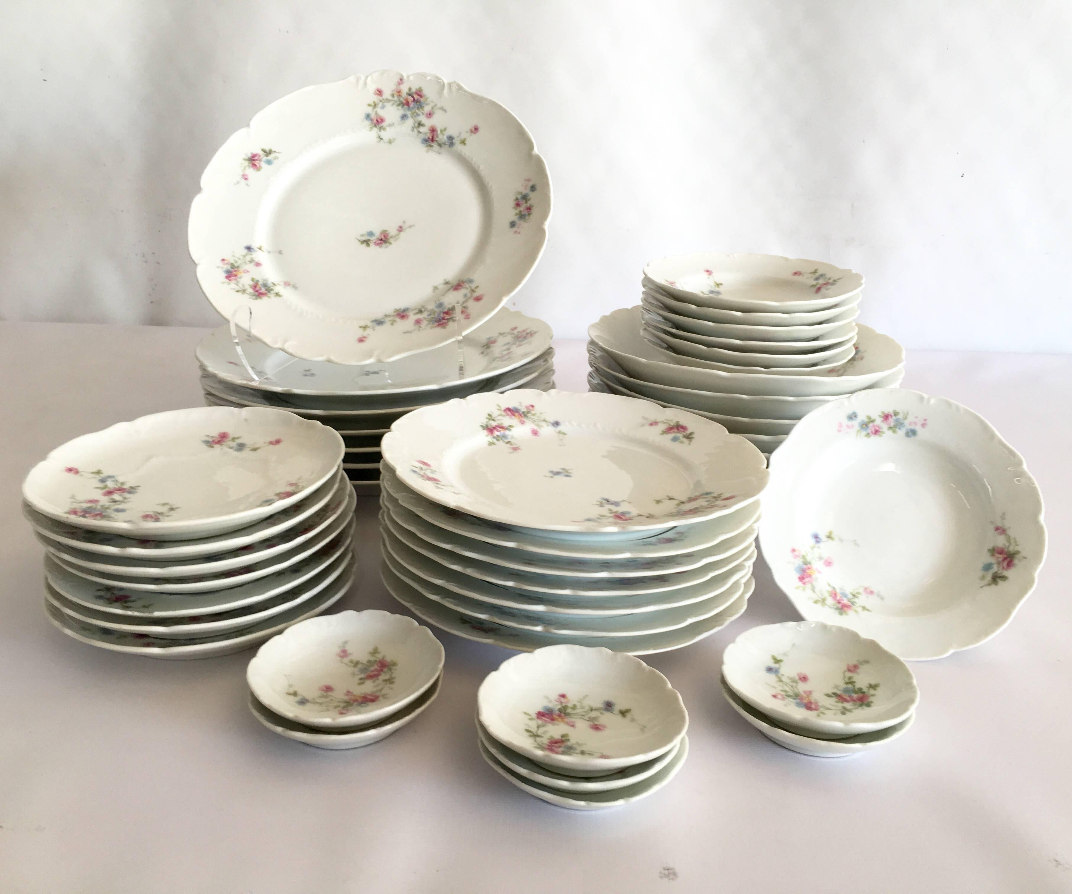 1920'S Limoge France 42 Piece Set Of Dinnerware "Scattered Roses" at